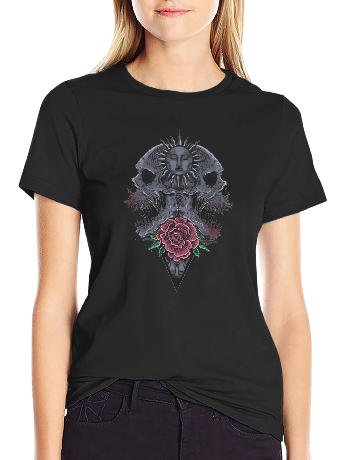 Skull & Rose Graphic Tee - Dark Aesthetic