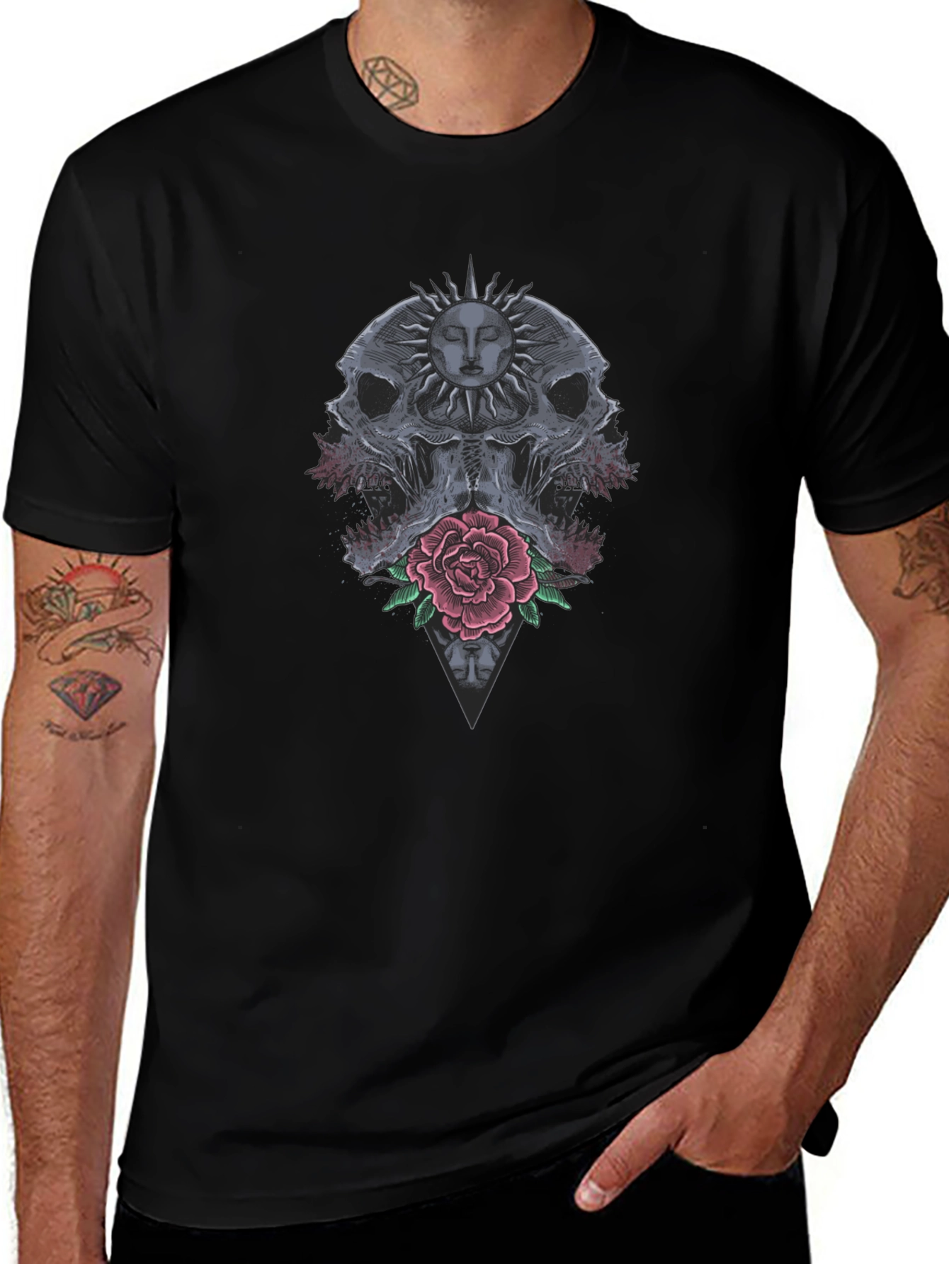 Skull & Rose Graphic Tee - Dark Aesthetic