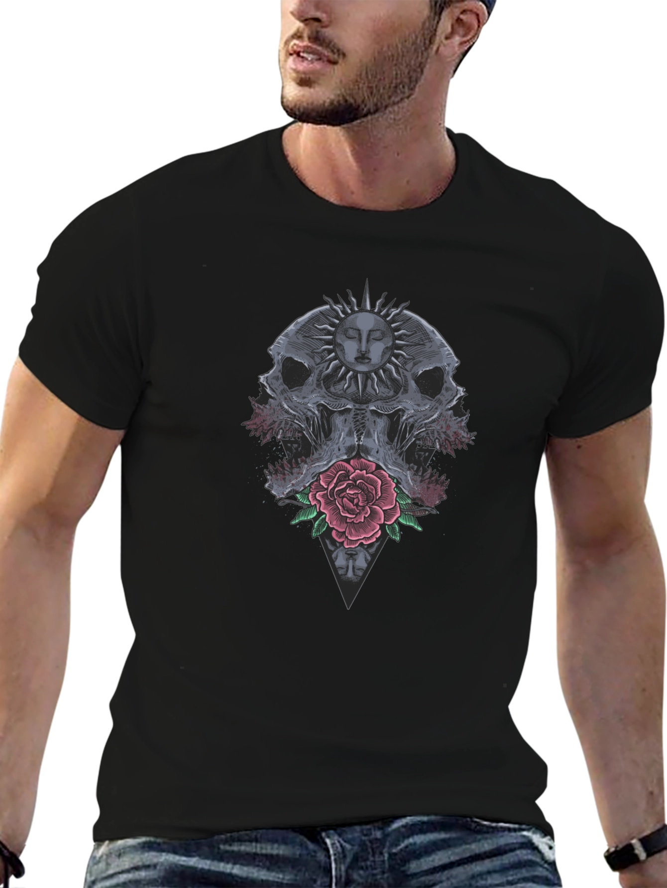 Skull & Rose Graphic Tee - Dark Aesthetic