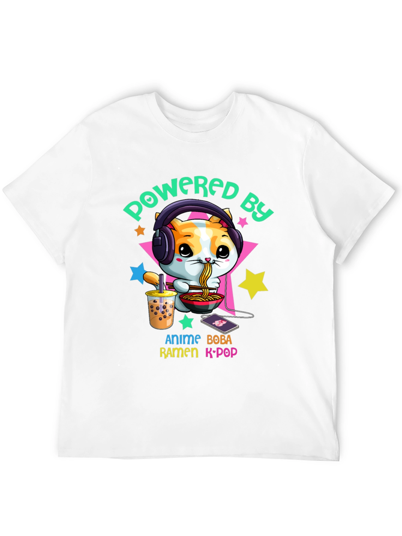 Powered by Anime Boba Ramen K-Pop T-Shirt