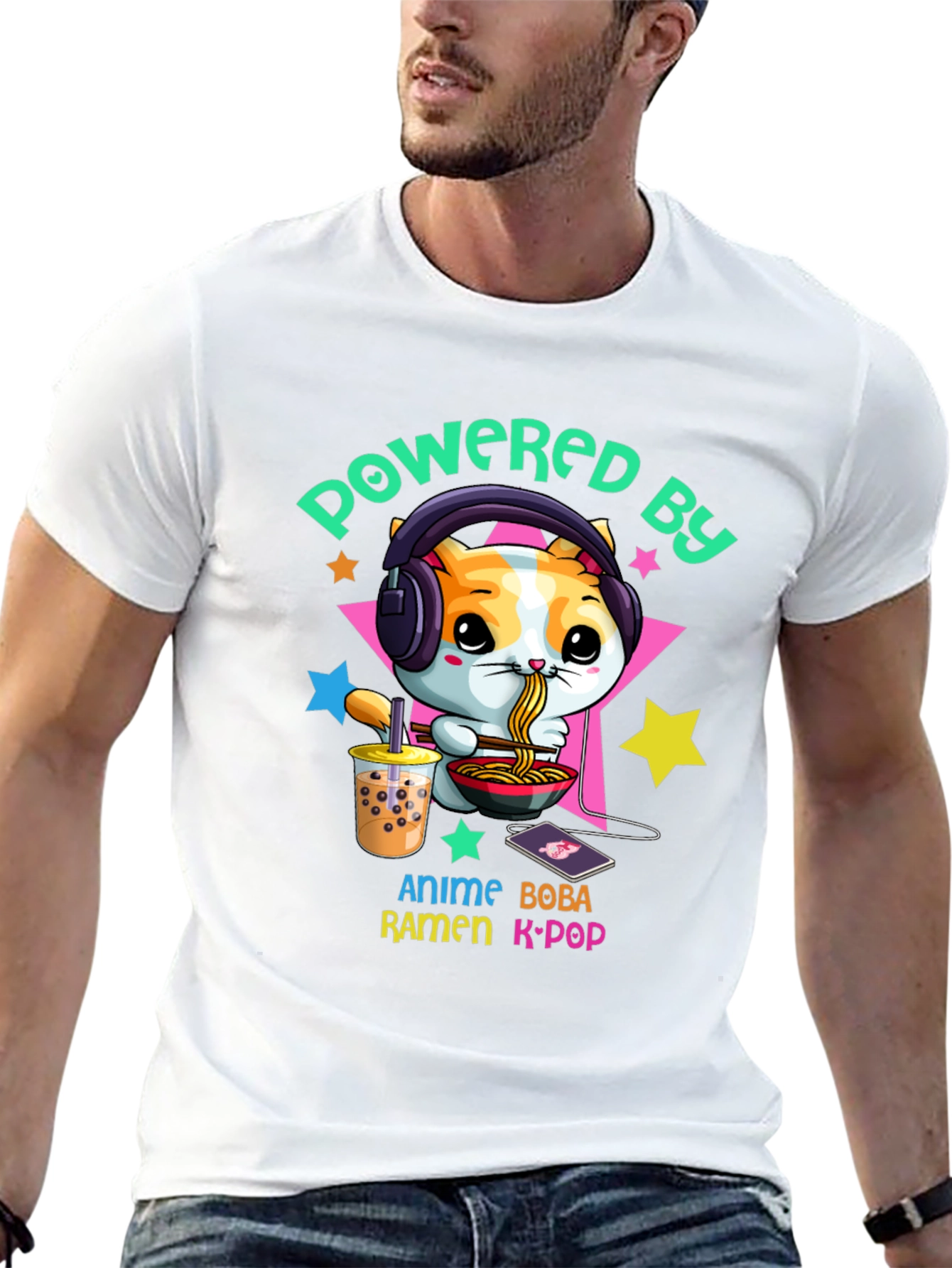 Powered by Anime Boba Ramen K-Pop T-Shirt