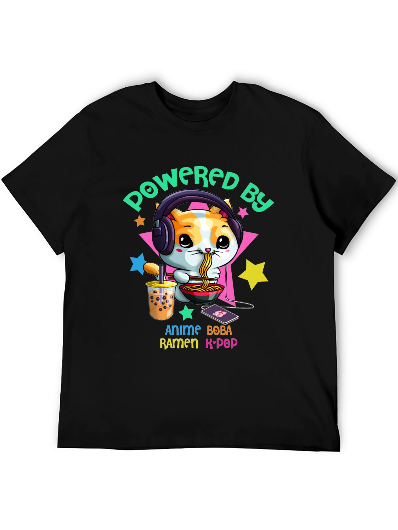 Powered by Anime Boba Ramen K-Pop T-Shirt