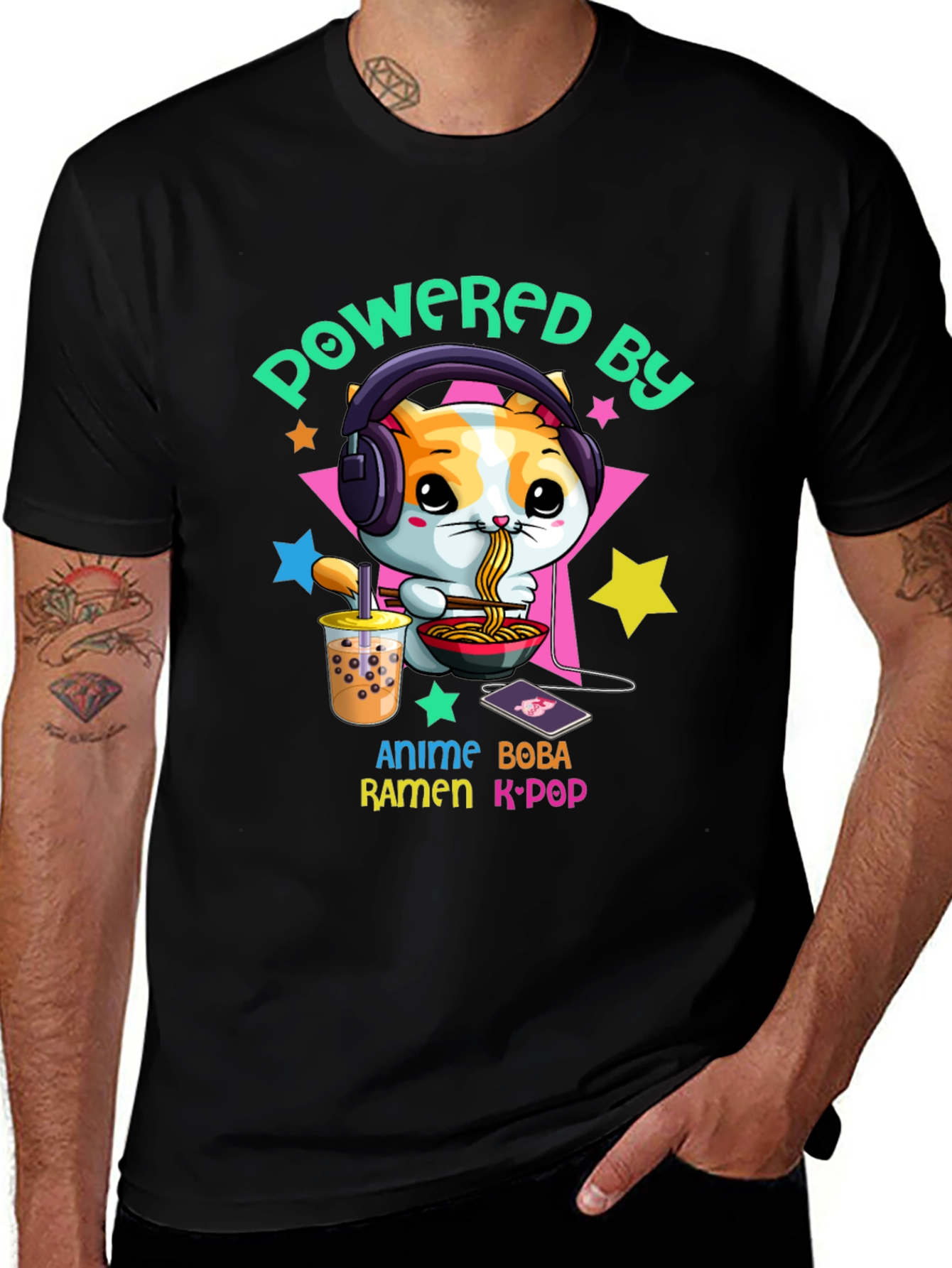 Powered by Anime Boba Ramen K-Pop T-Shirt