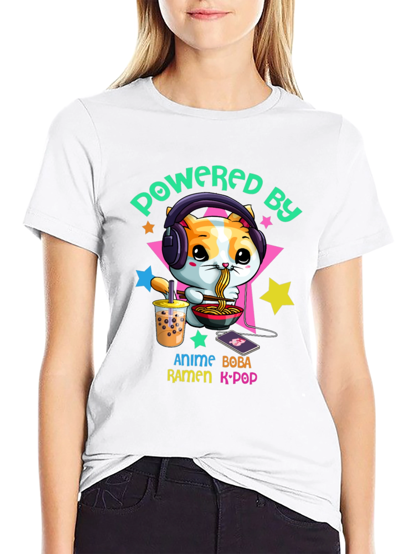 Powered by Anime Boba Ramen K-Pop T-Shirt