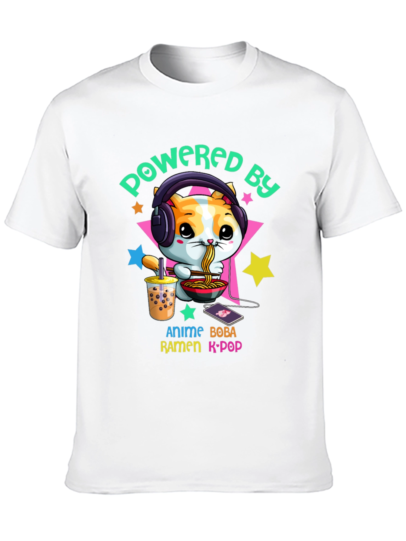 Powered by Anime Boba Ramen K-Pop T-Shirt