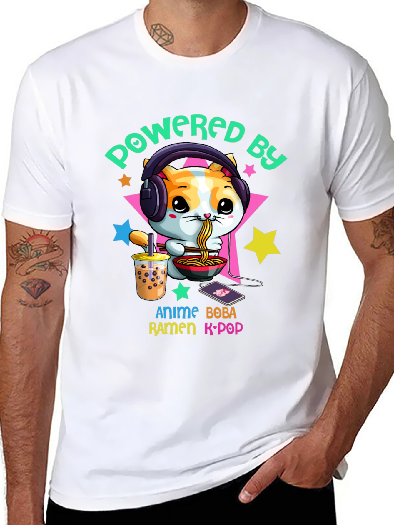 Powered by Anime Boba Ramen K-Pop T-Shirt
