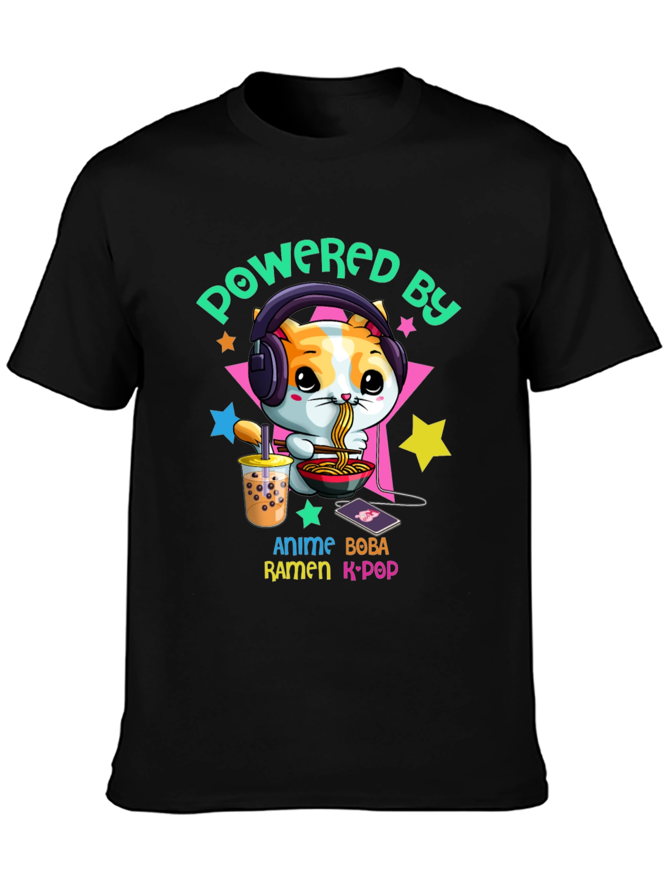 Powered by Anime Boba Ramen K-Pop T-Shirt