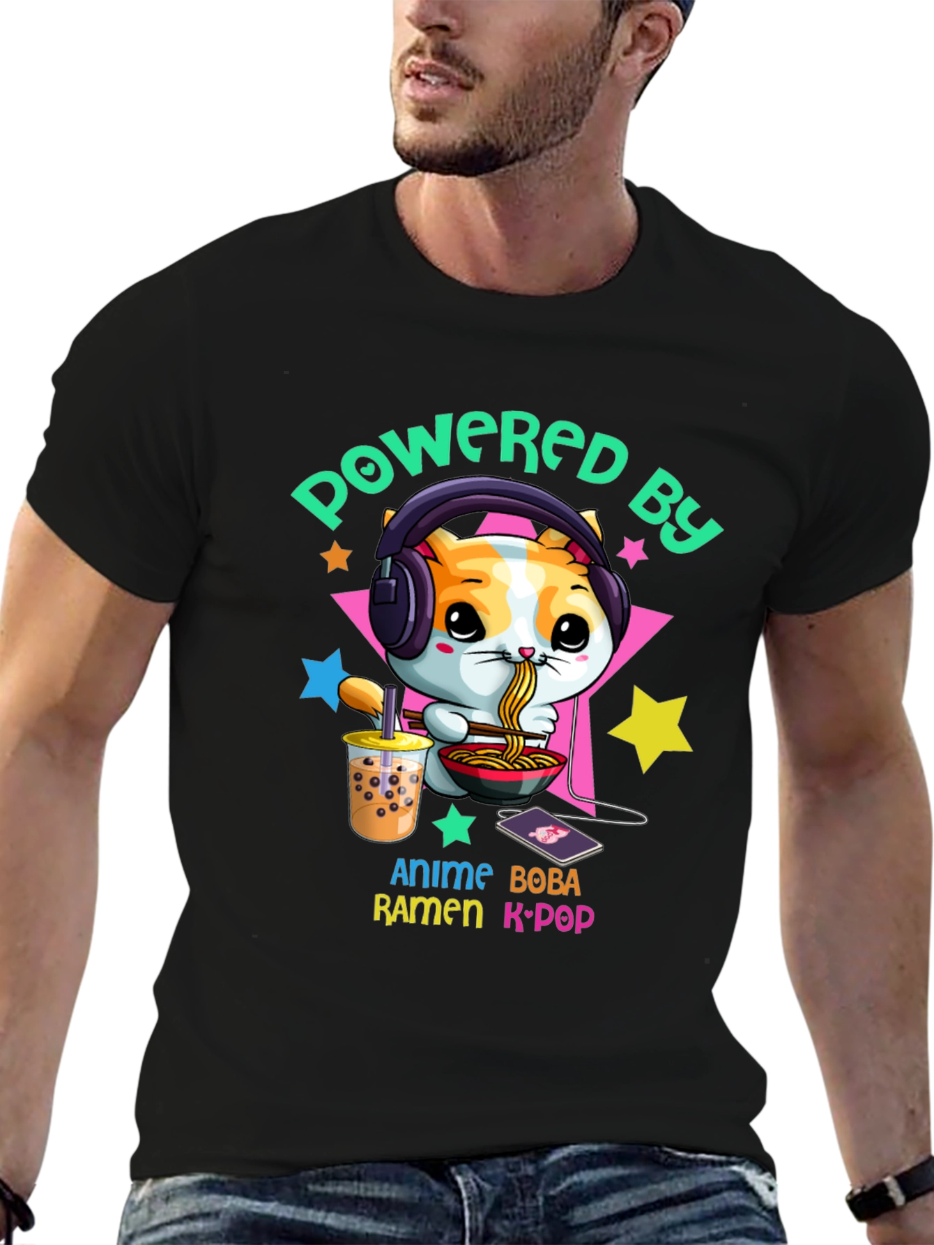 Powered by Anime Boba Ramen K-Pop T-Shirt