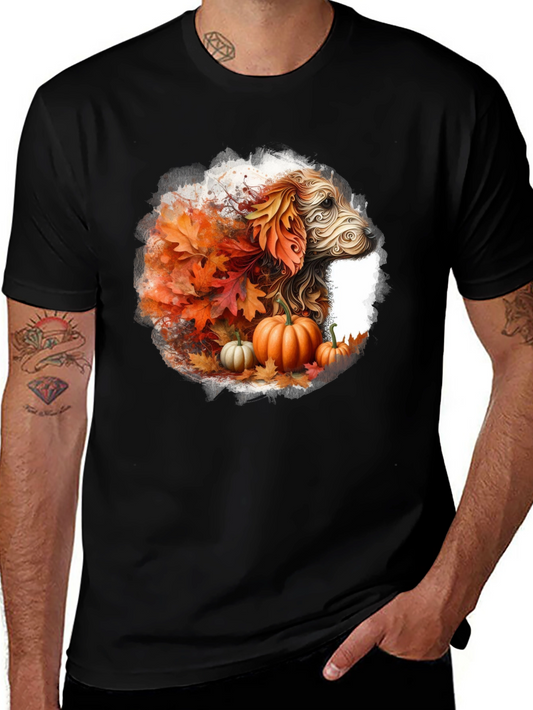 Fall Dog T-Shirt: Autumn Leaves & Pumpkin Design