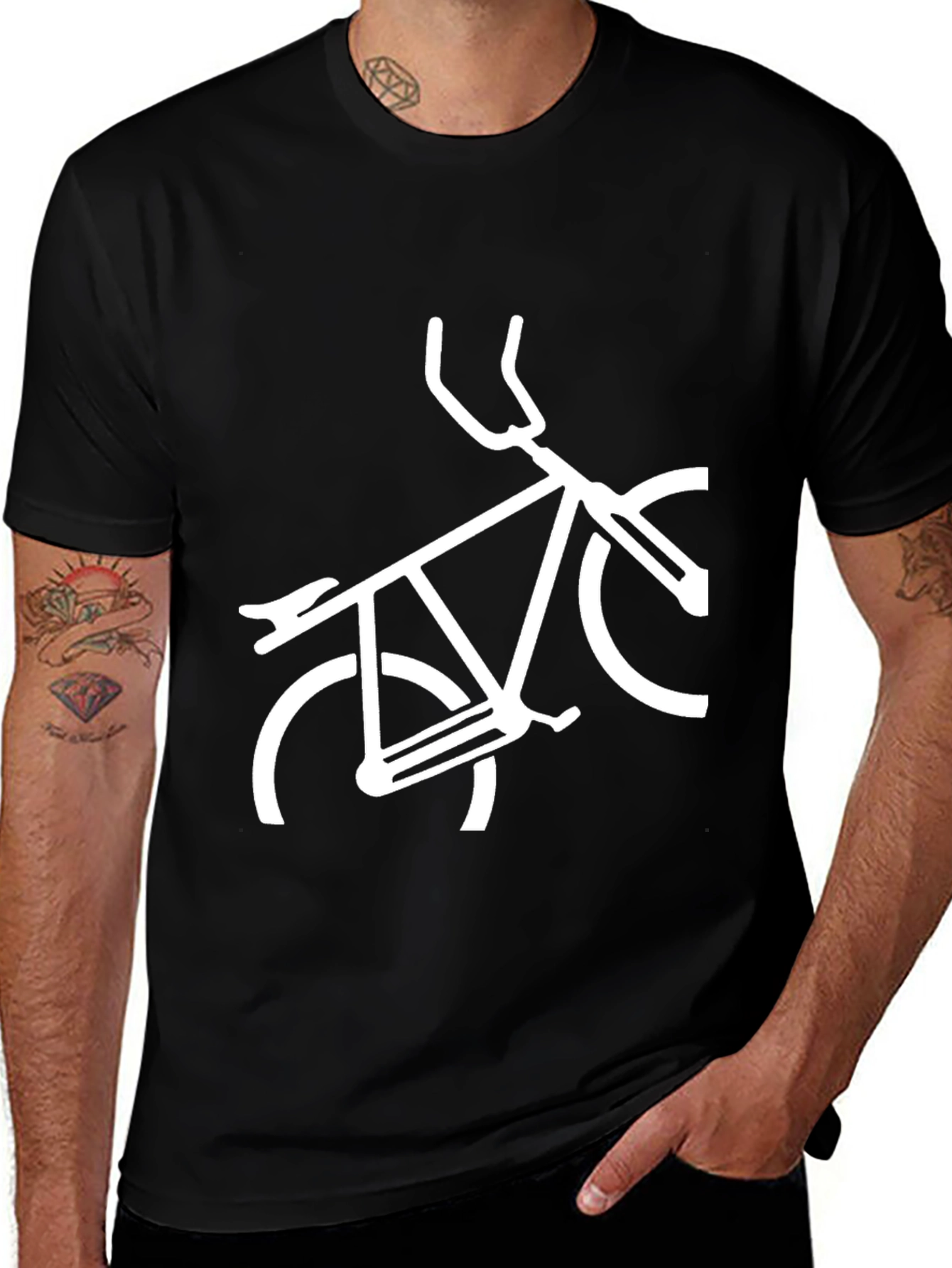 Mens Black T-Shirt with White Bike Graphic