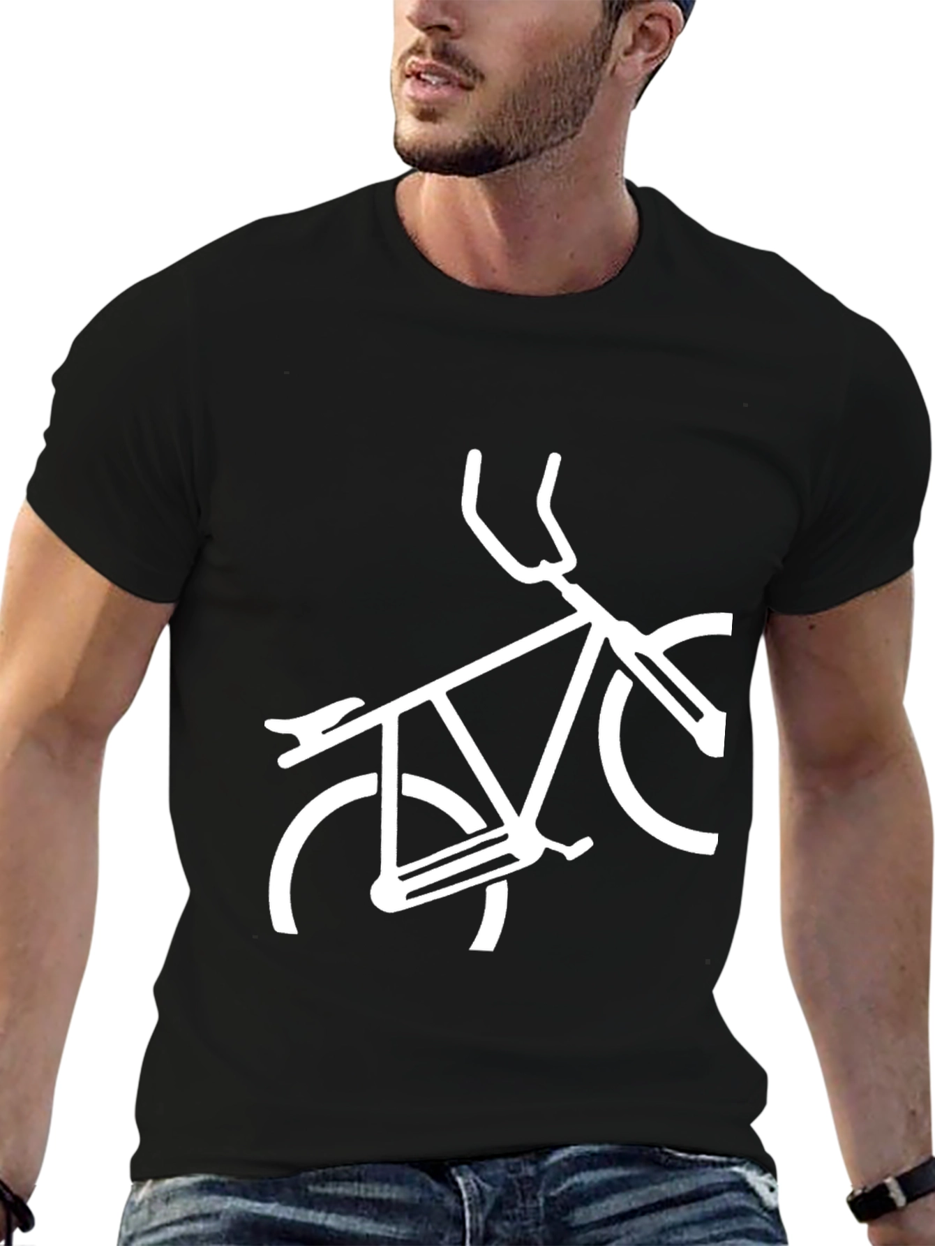 Mens Black T-Shirt with White Bike Graphic