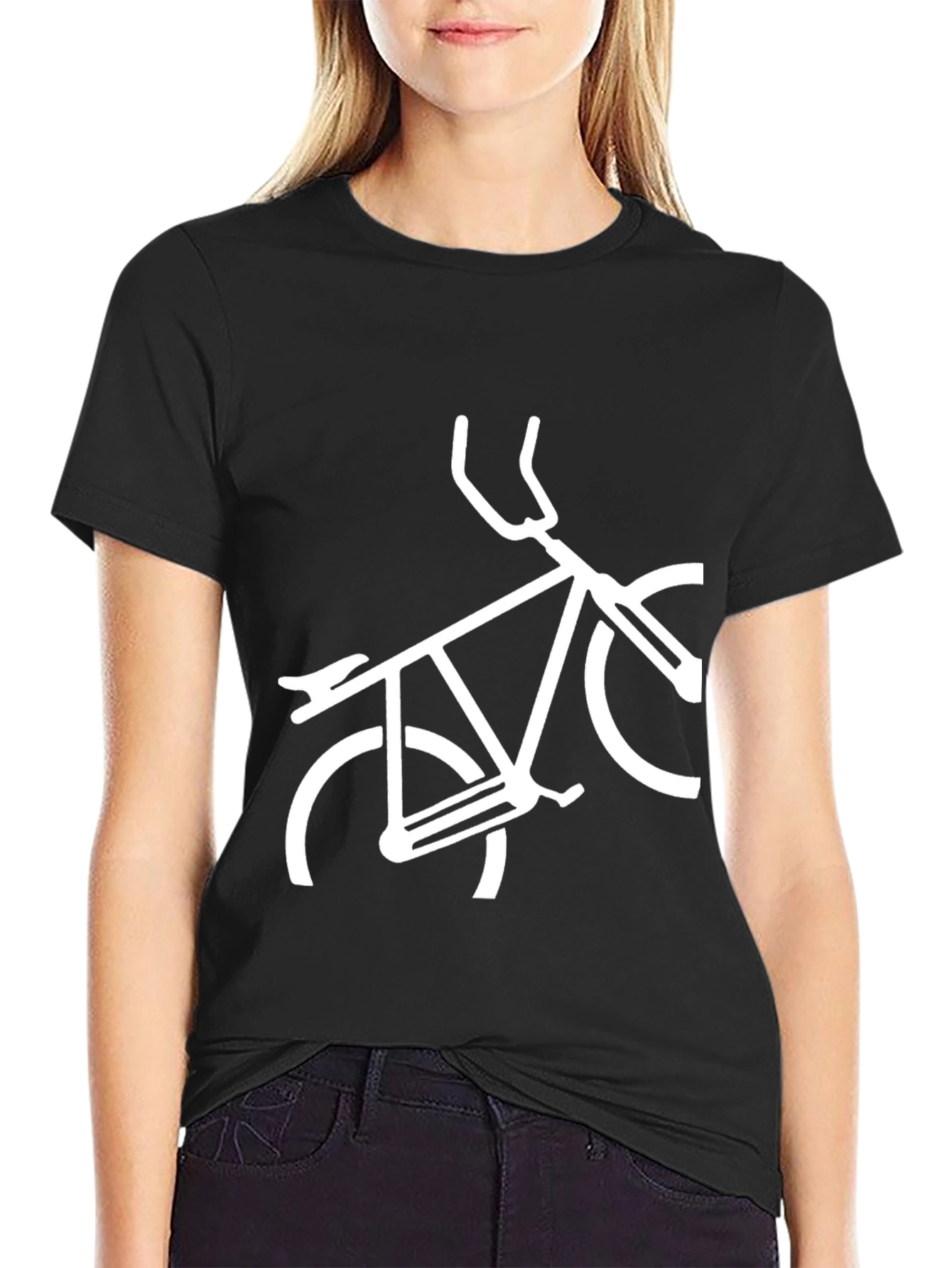 Mens Black T-Shirt with White Bike Graphic