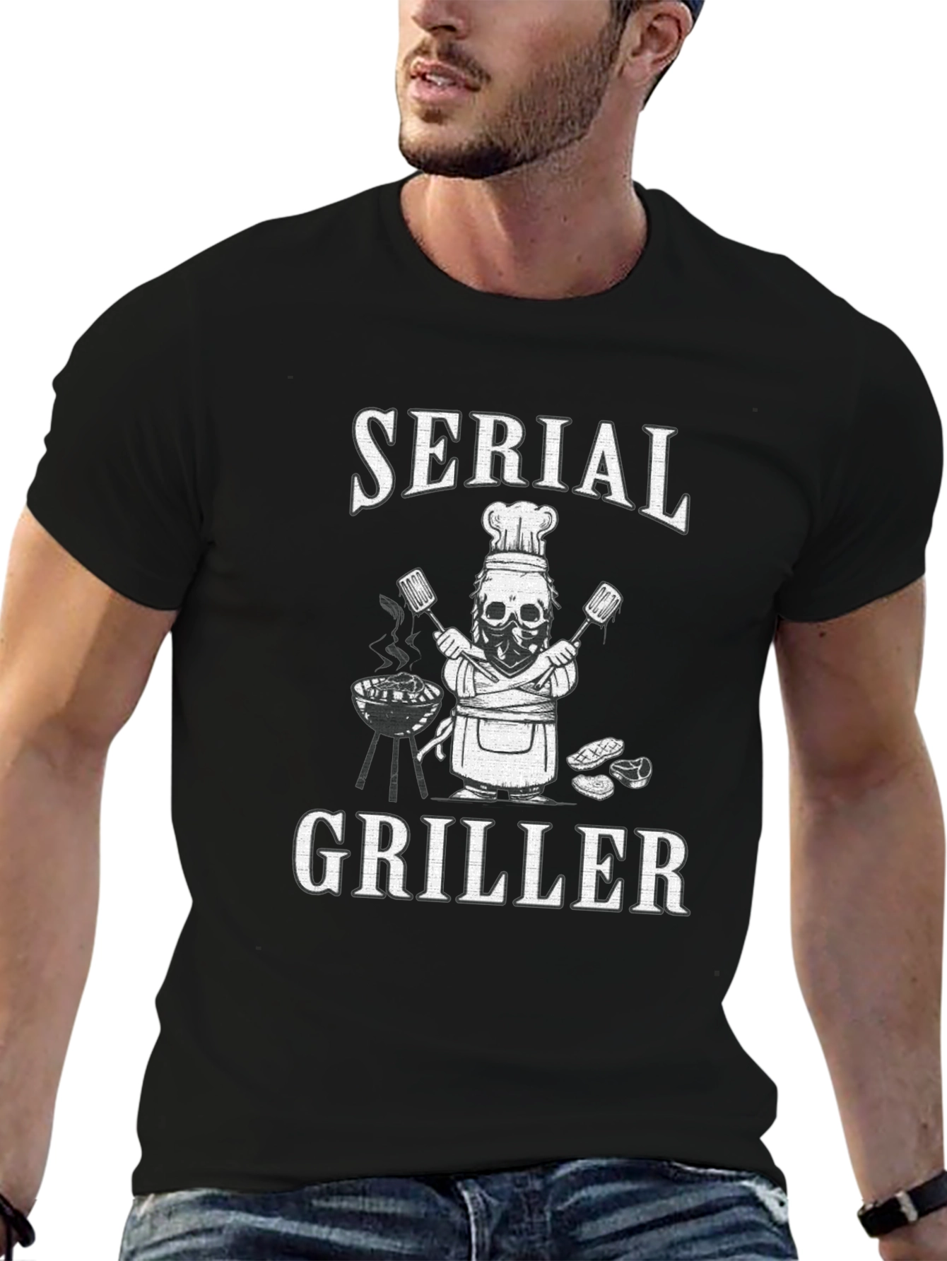 Serial Griller T-Shirt - BBQ Skeleton Chef