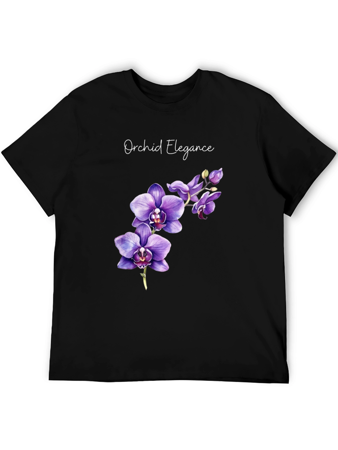 Orchid Elegance Black T-Shirt - Floral Design