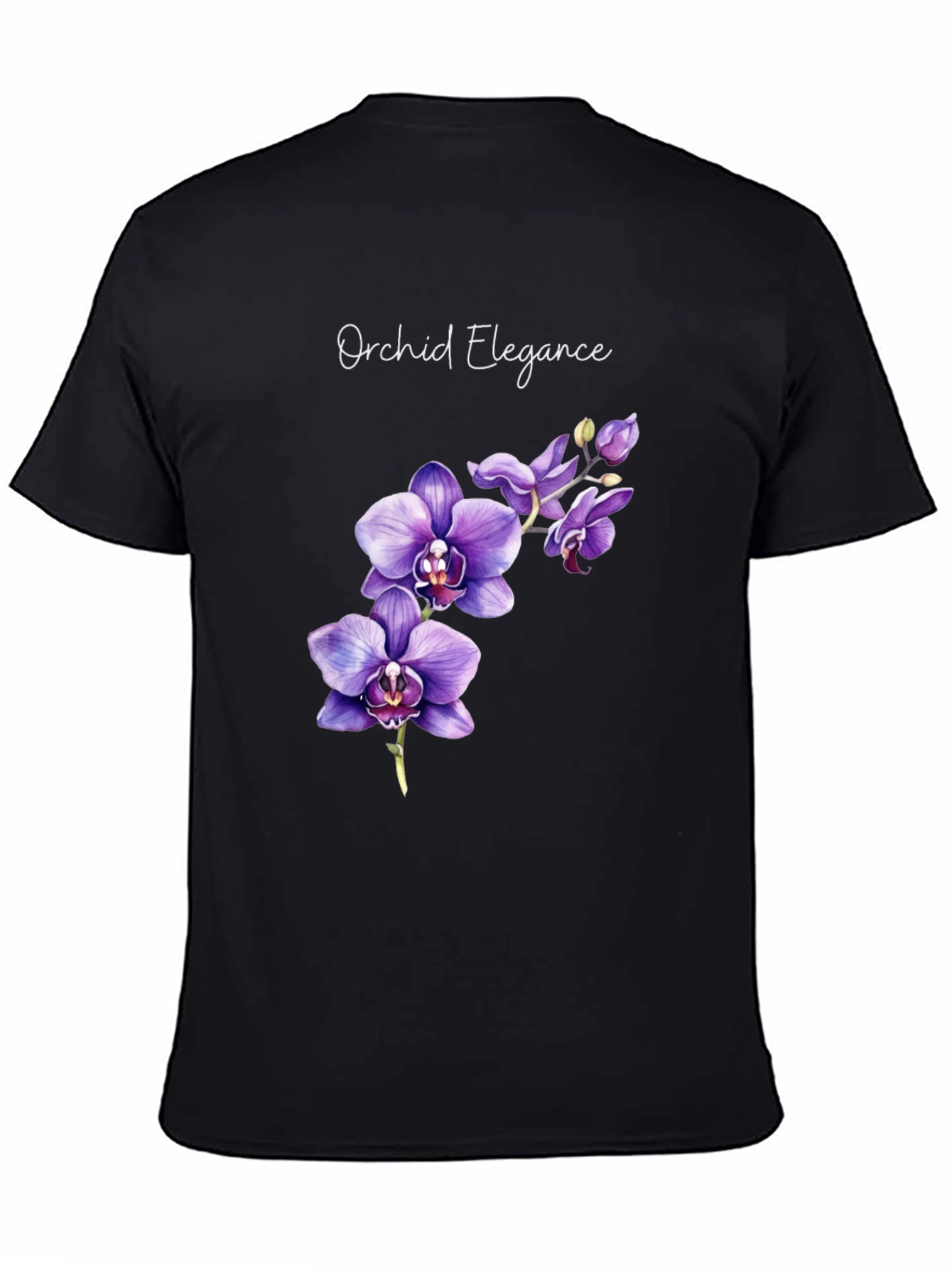 Orchid Elegance Black T-Shirt - Floral Design