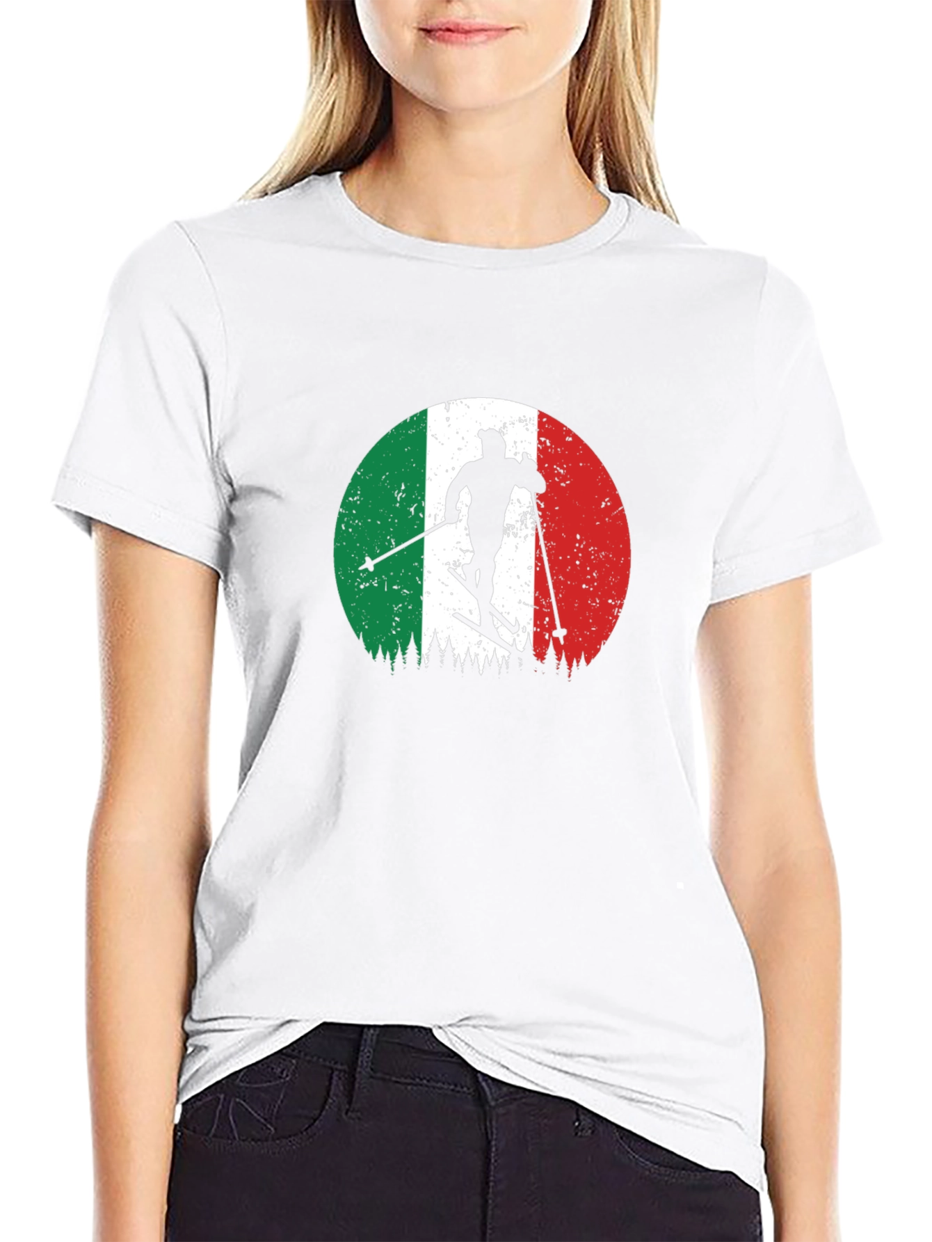 Italian Flag Skiing T-Shirt - Retro Style