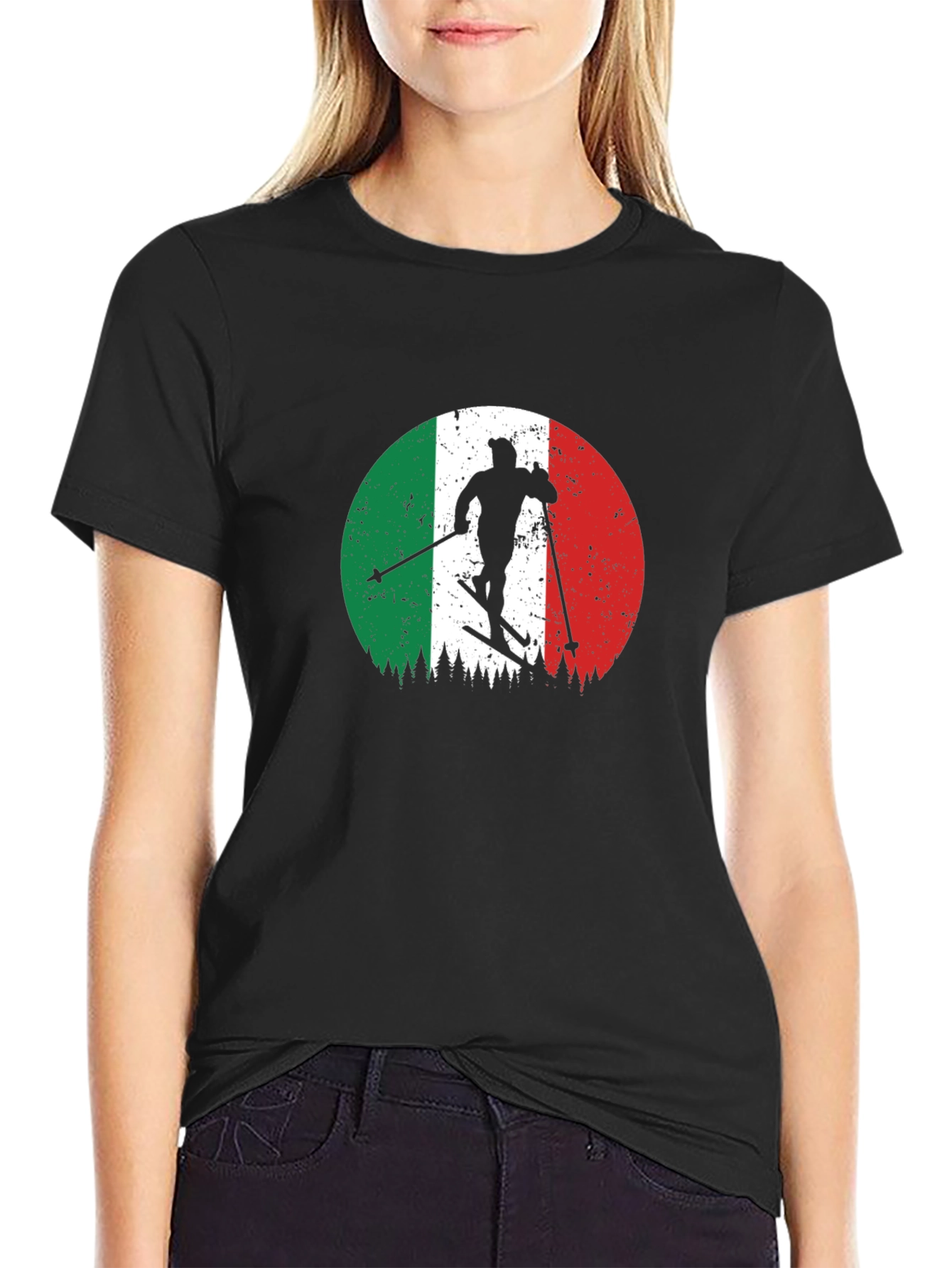 Italian Flag Skiing T-Shirt - Retro Style