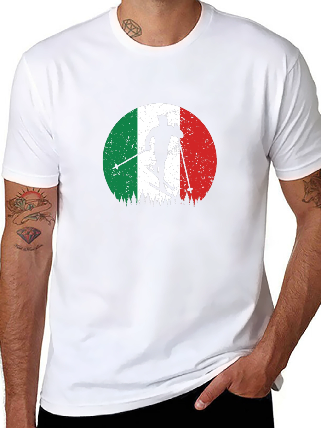 Italian Flag Skiing T-Shirt - Retro Style
