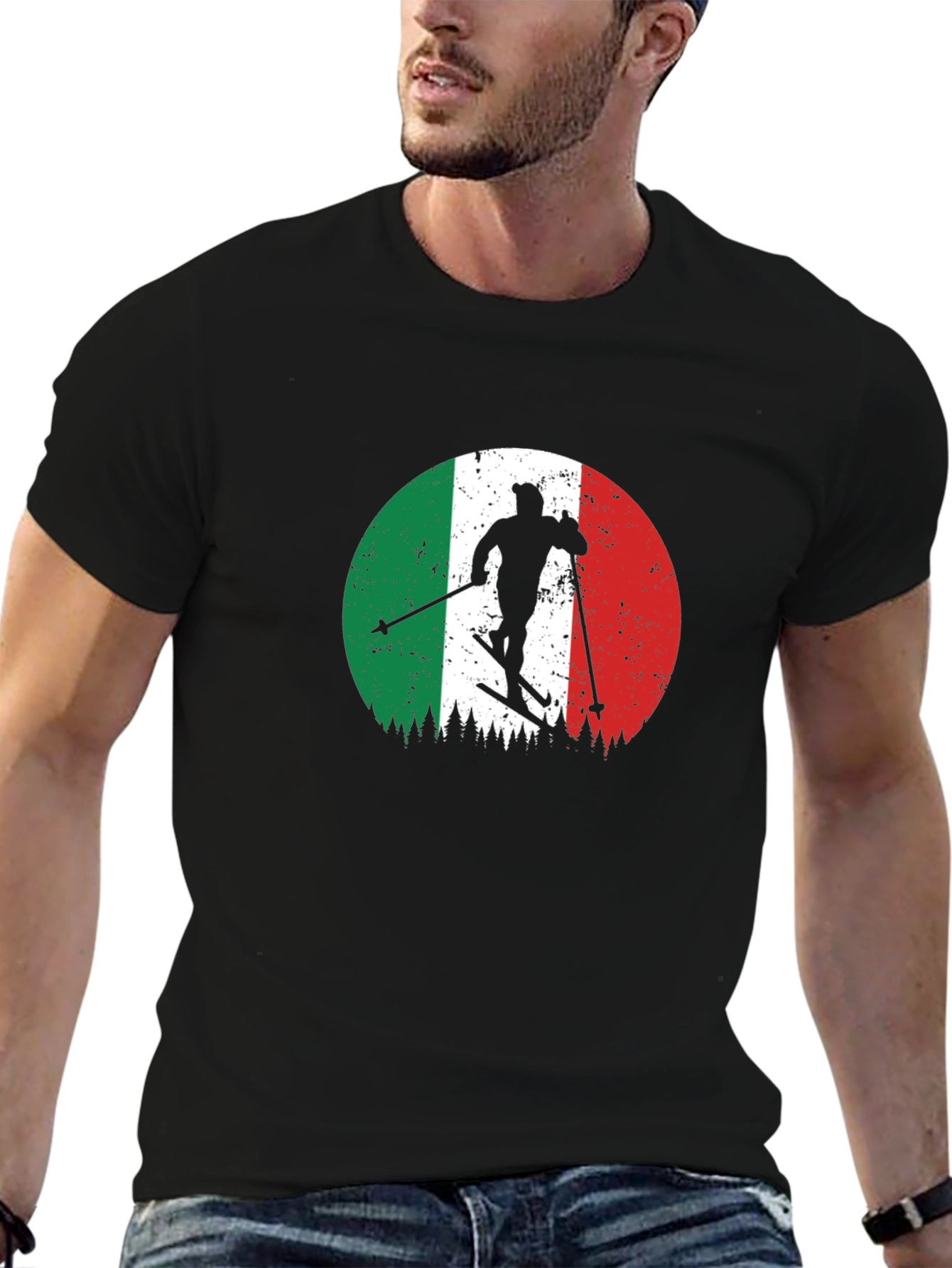 Italian Flag Skiing T-Shirt - Retro Style