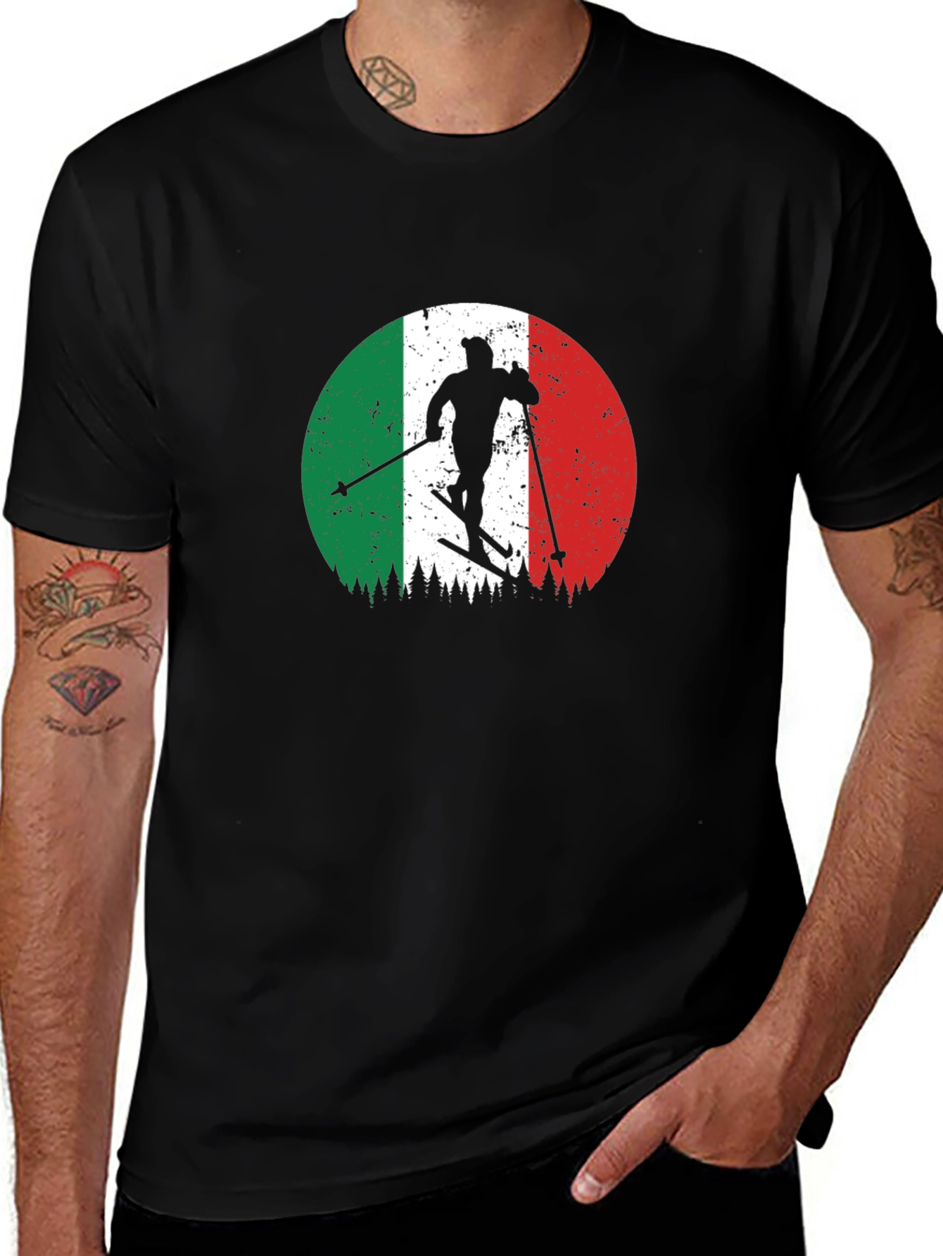 Italian Flag Skiing T-Shirt - Retro Style