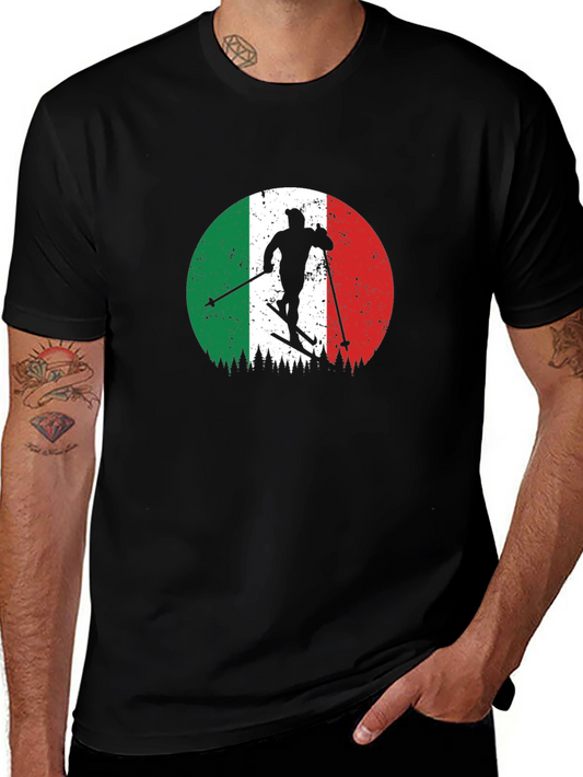 Italian Flag Skiing T-Shirt - Retro Style