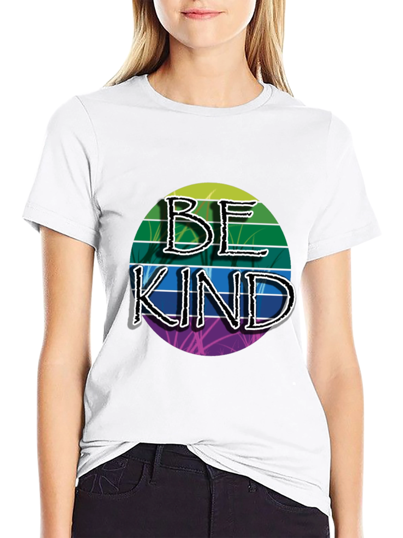 Be Kind Graphic Tee - Retro Stripe Design