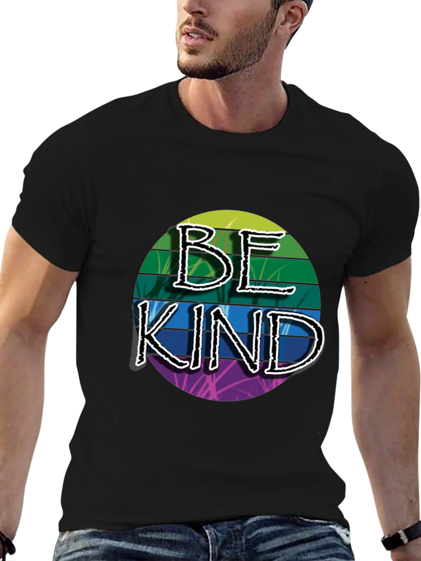 Be Kind Graphic Tee - Retro Stripe Design