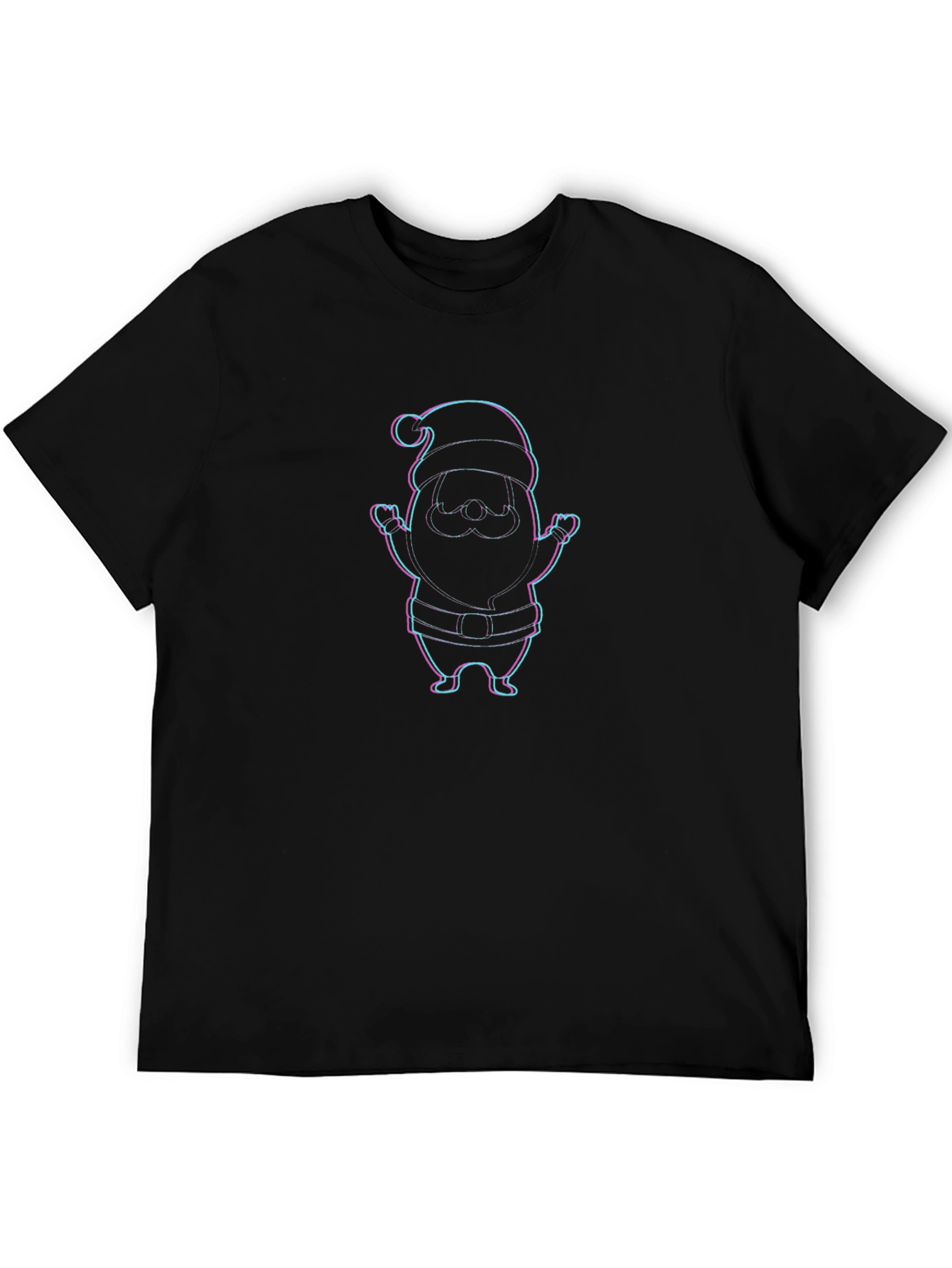 Festive Santa Graphic Tee - Black Crew Neck Shirt