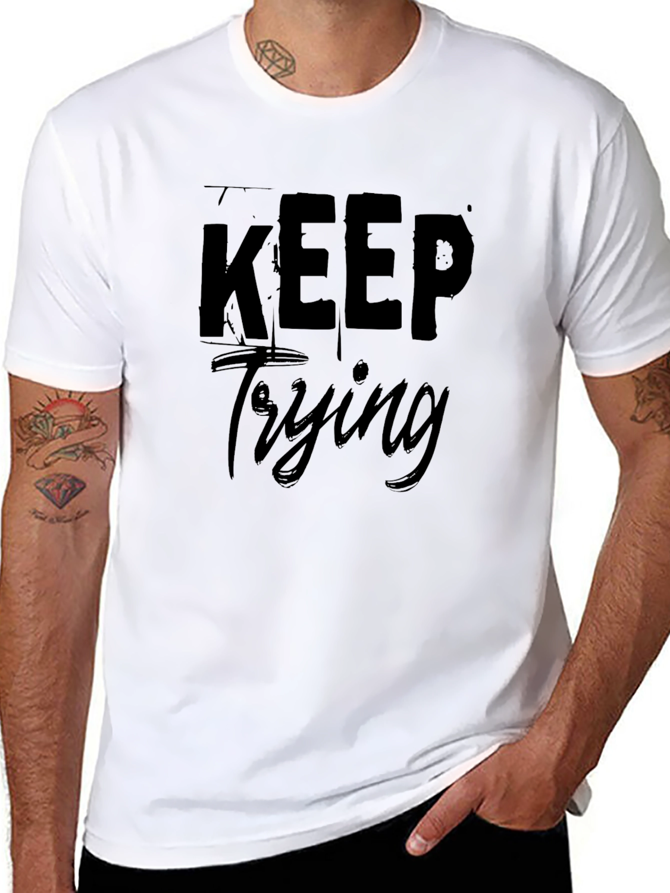 Keep Trying Black Graphic Tee - Motivational T-Shirt