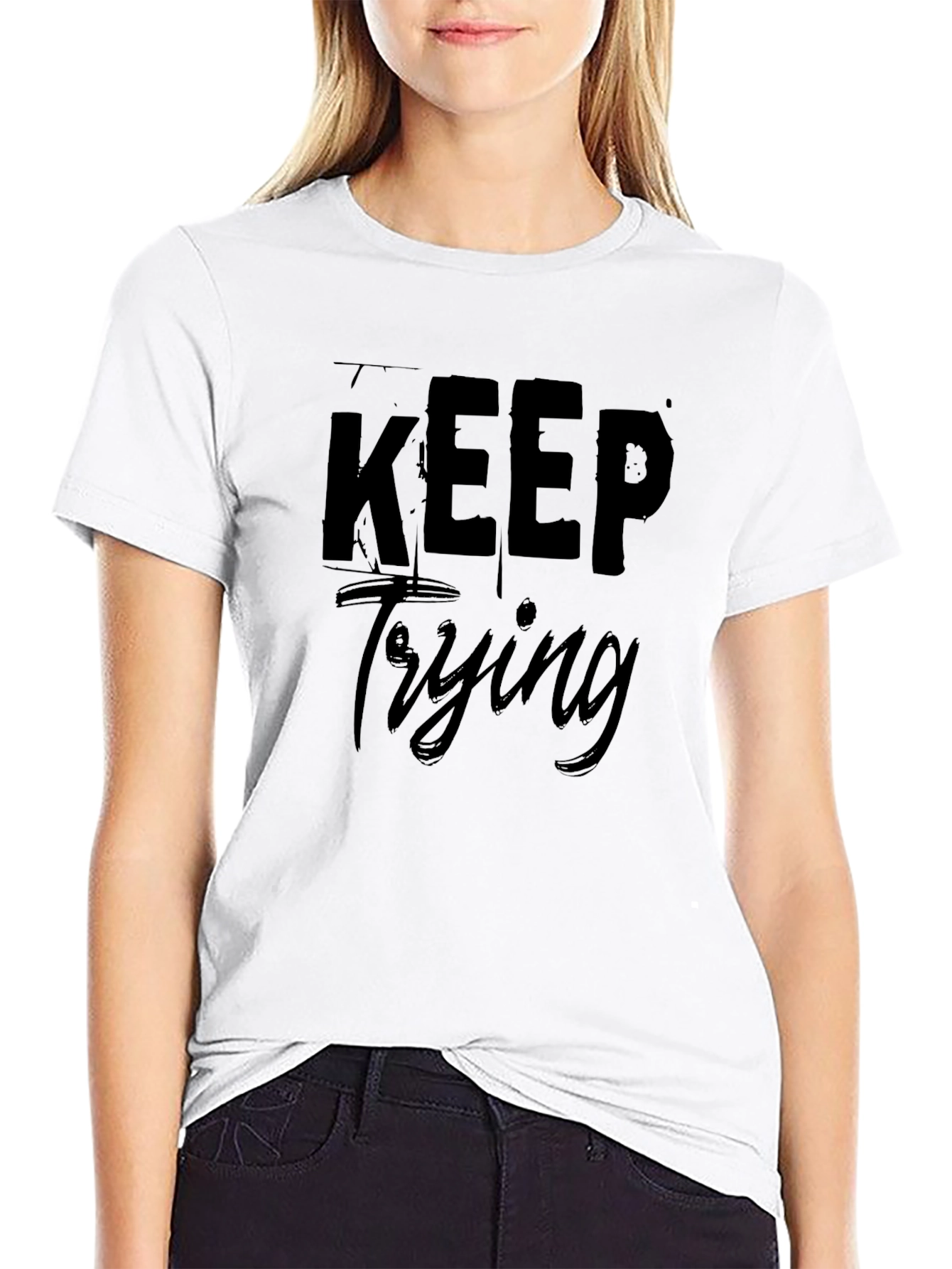 Keep Trying Black Graphic Tee - Motivational T-Shirt