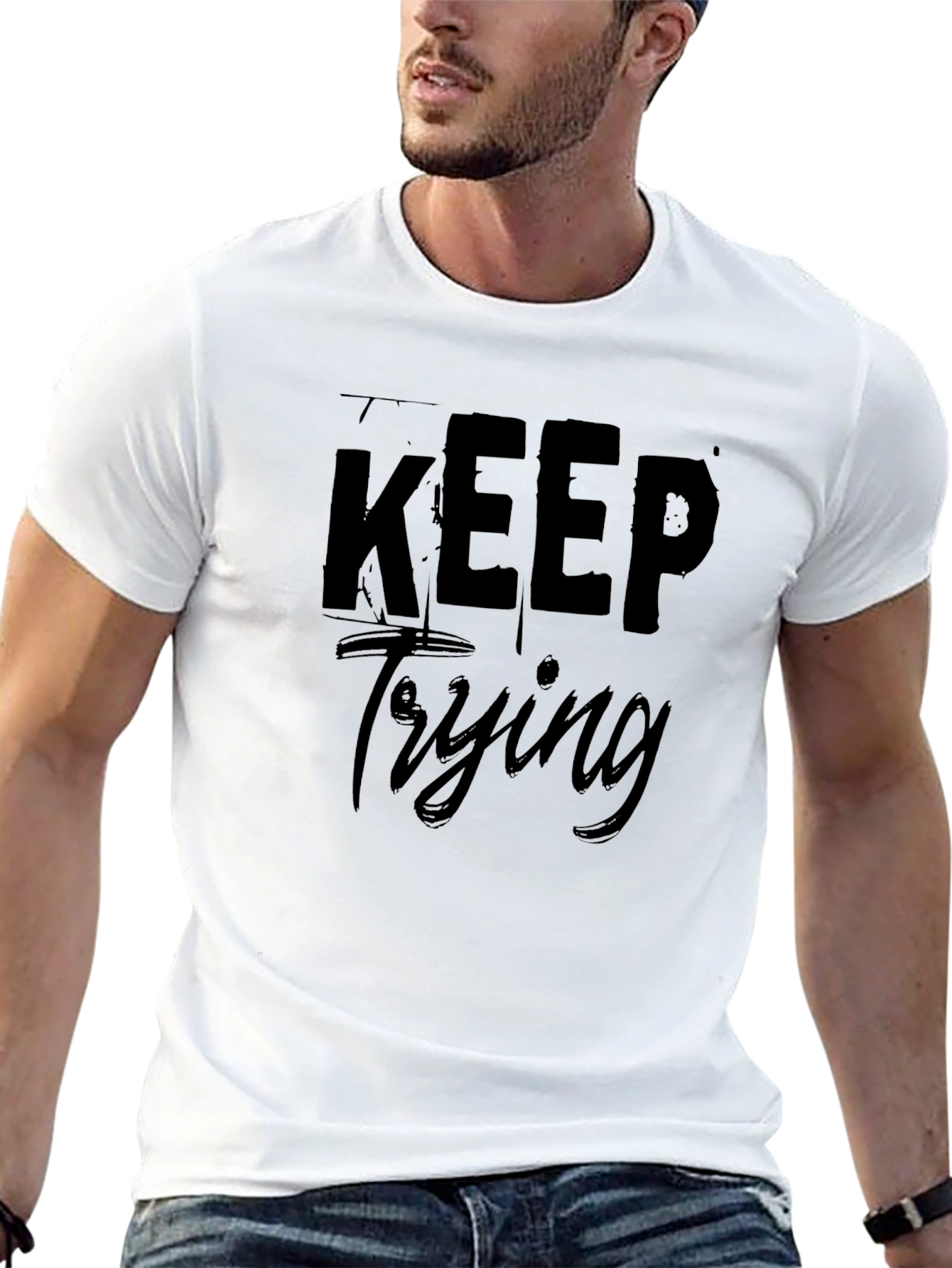 Keep Trying Black Graphic Tee - Motivational T-Shirt