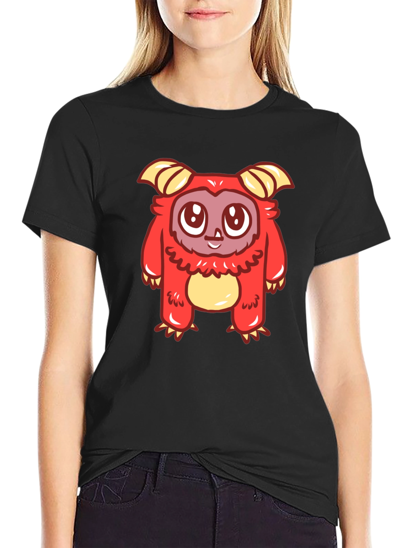 Cute Cartoon Monster Graphic T-Shirt - Black