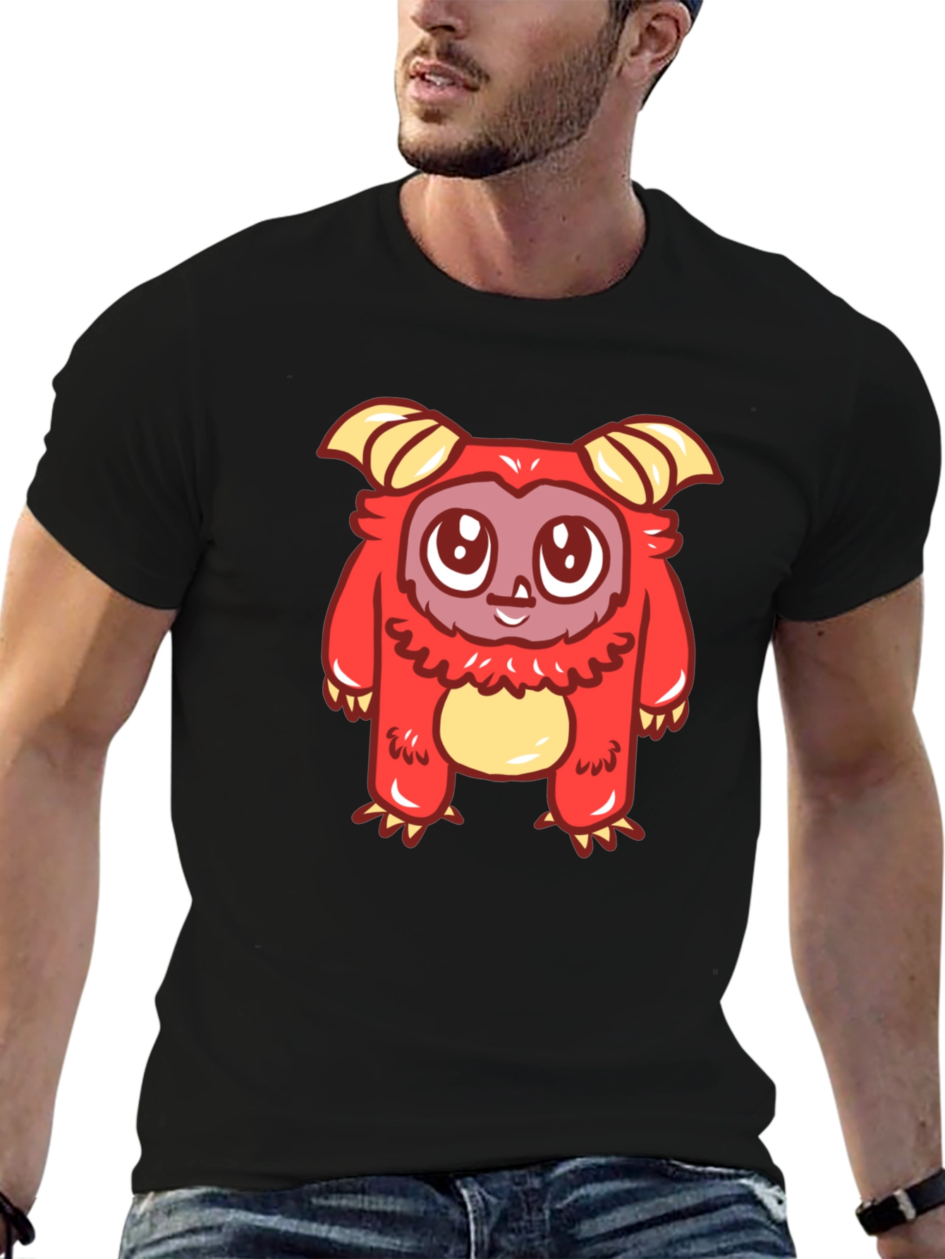 Cute Cartoon Monster Graphic T-Shirt - Black