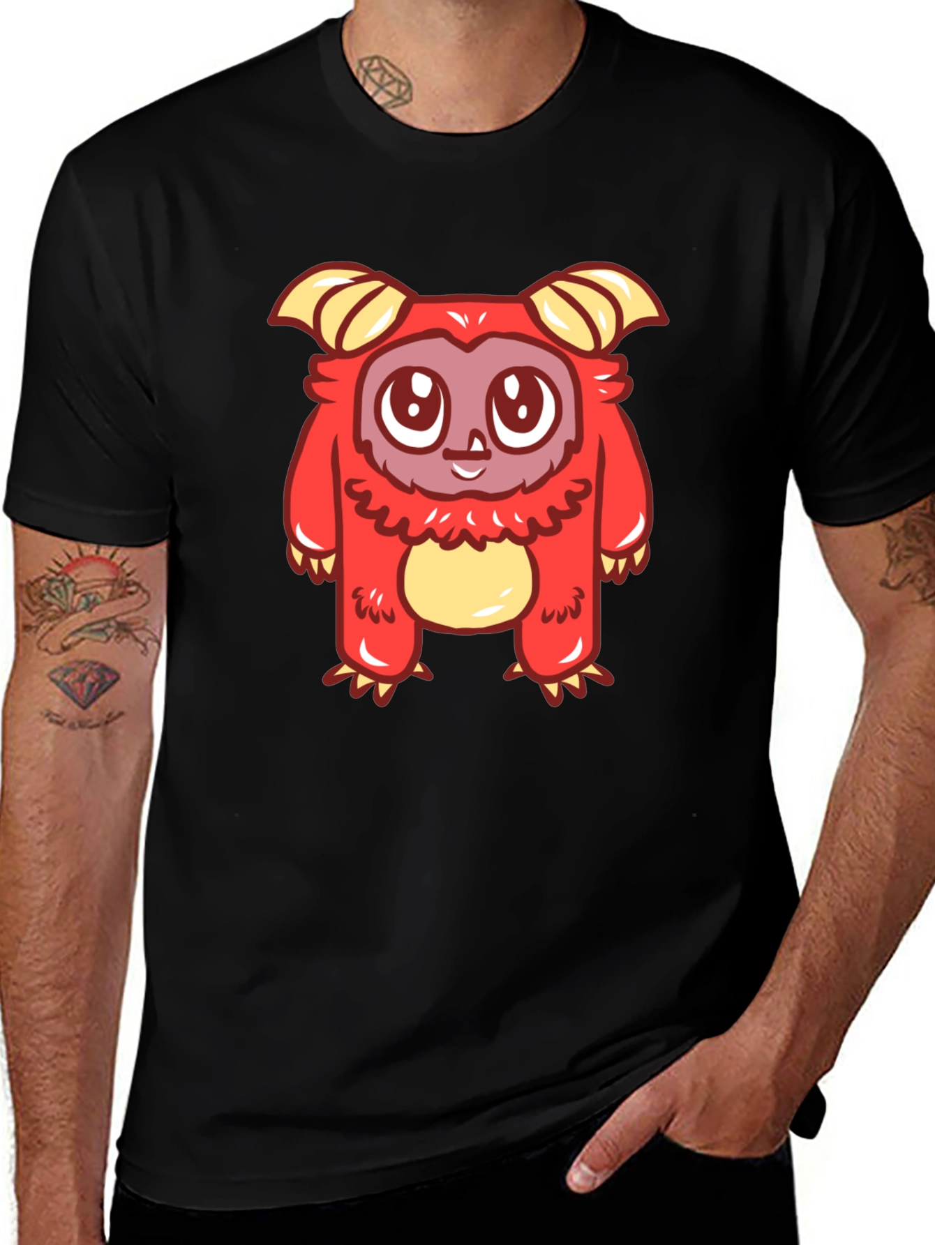 Cute Cartoon Monster Graphic T-Shirt - Black