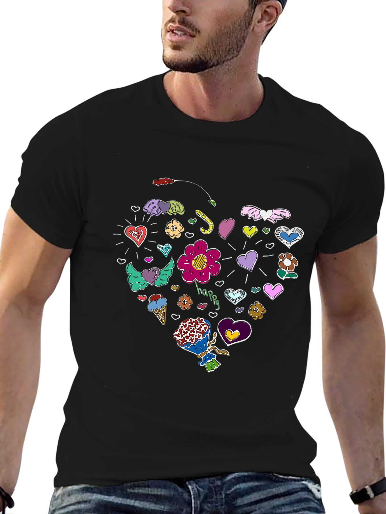 Heart Doodle Graphic Tee - Fun Casual Style