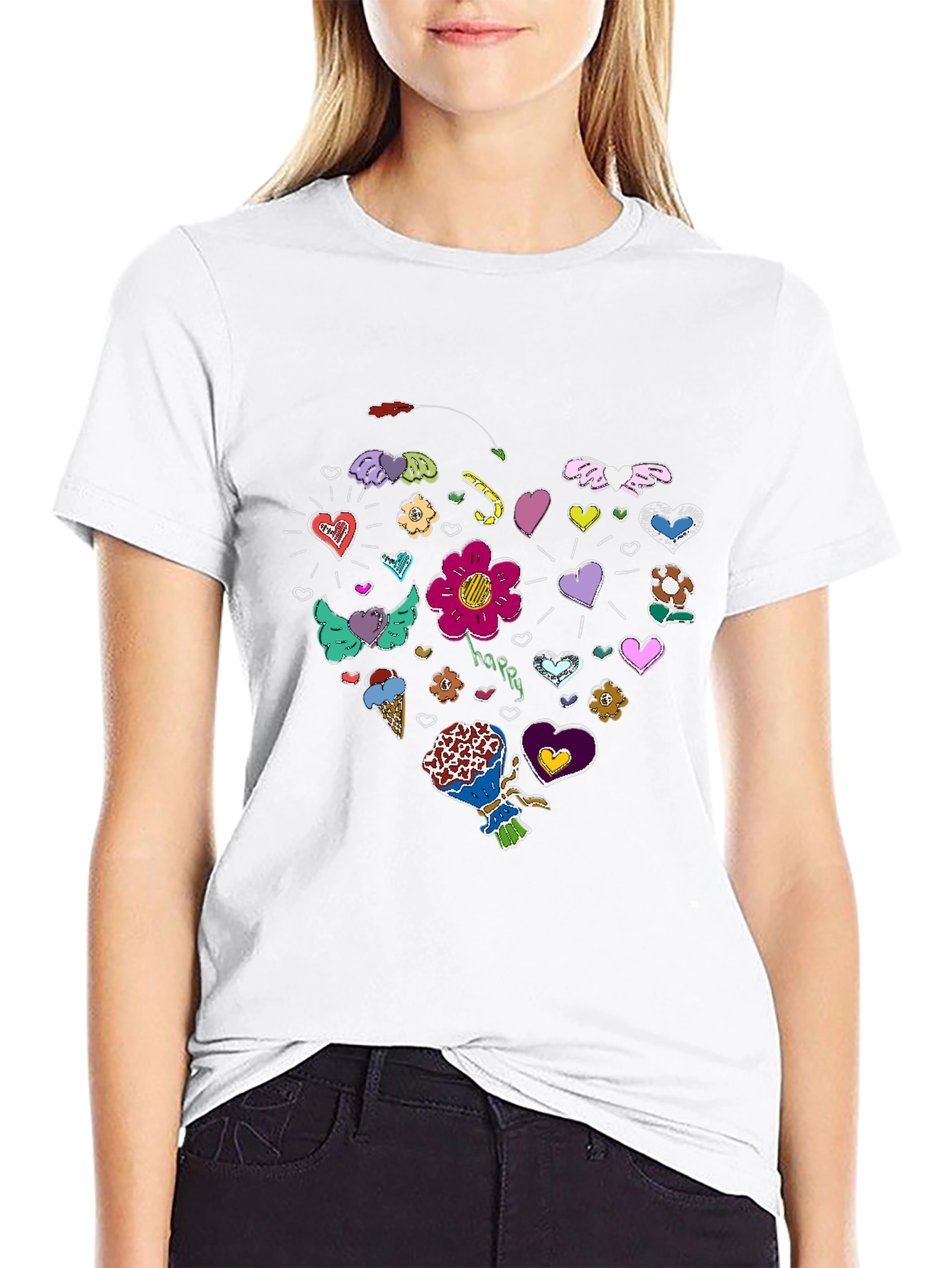 Heart Doodle Graphic Tee - Fun Casual Style