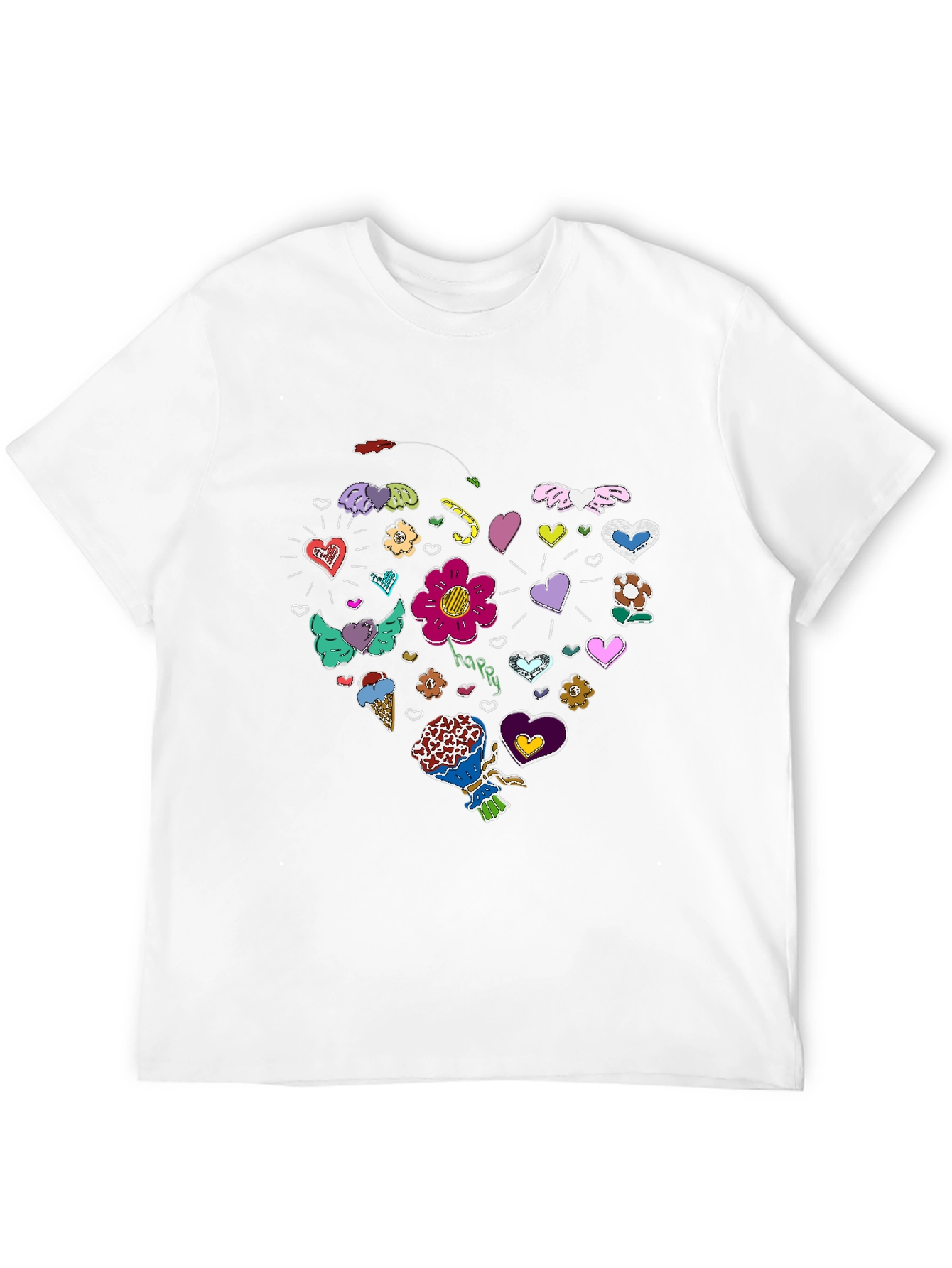 Heart Doodle Graphic Tee - Fun Casual Style
