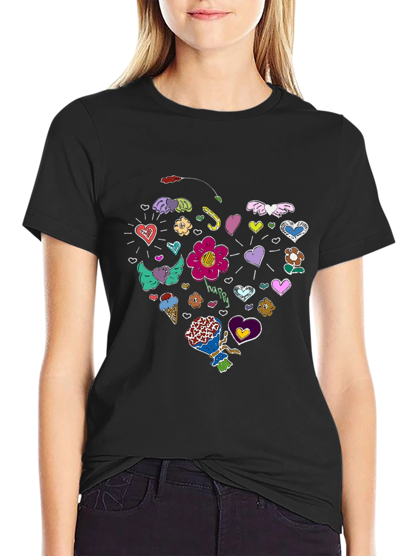 Heart Doodle Graphic Tee - Fun Casual Style