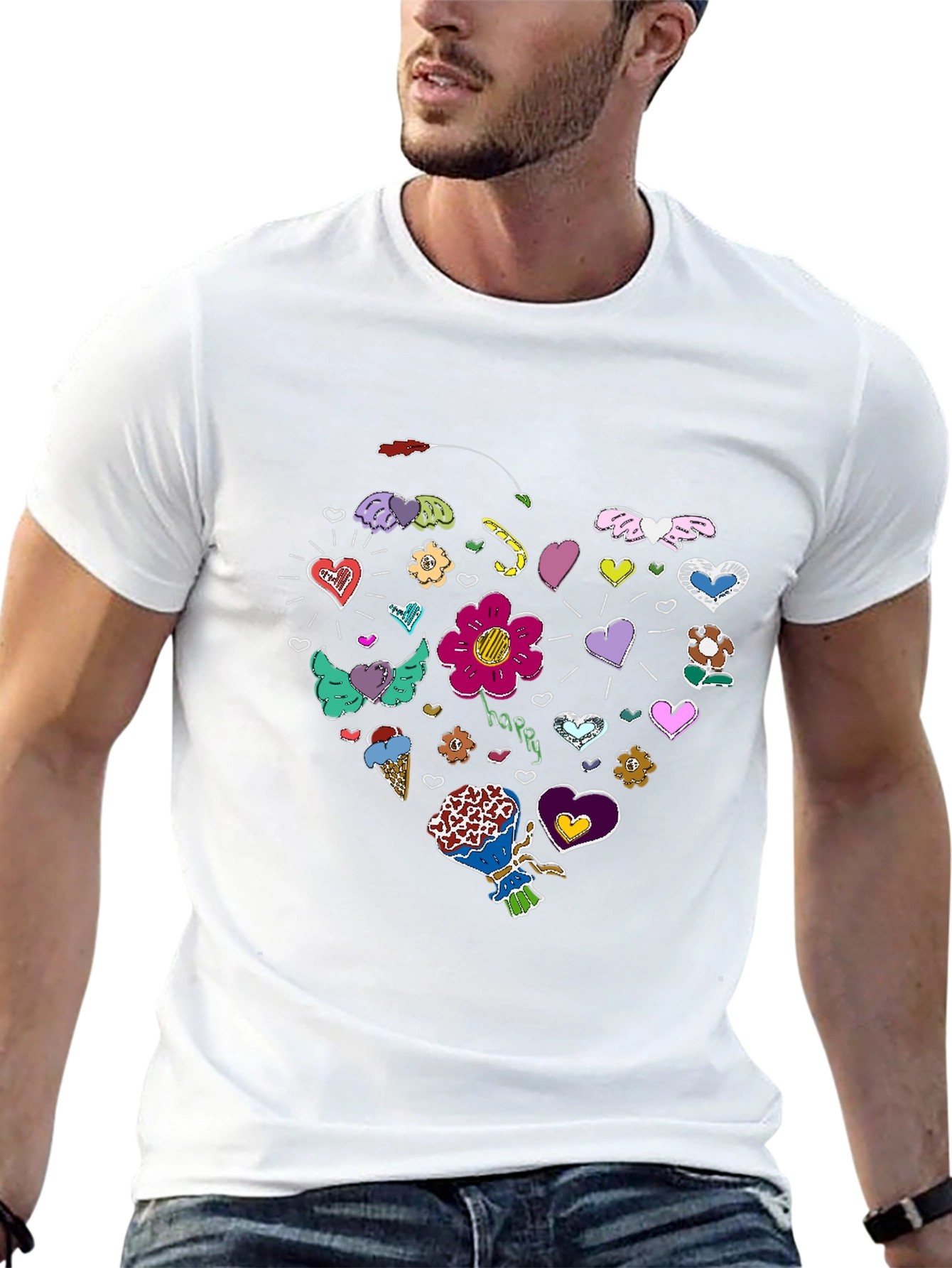 Heart Doodle Graphic Tee - Fun Casual Style