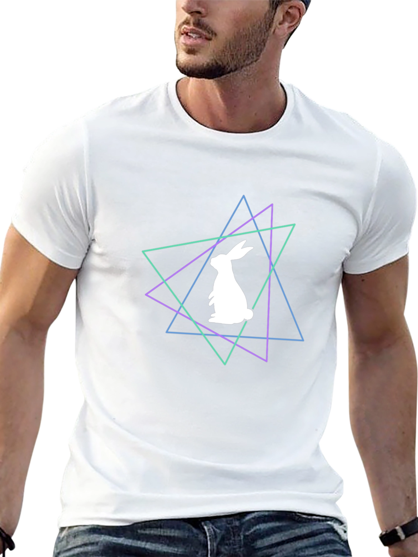 Geometric Rabbit Graphic Tee - Black