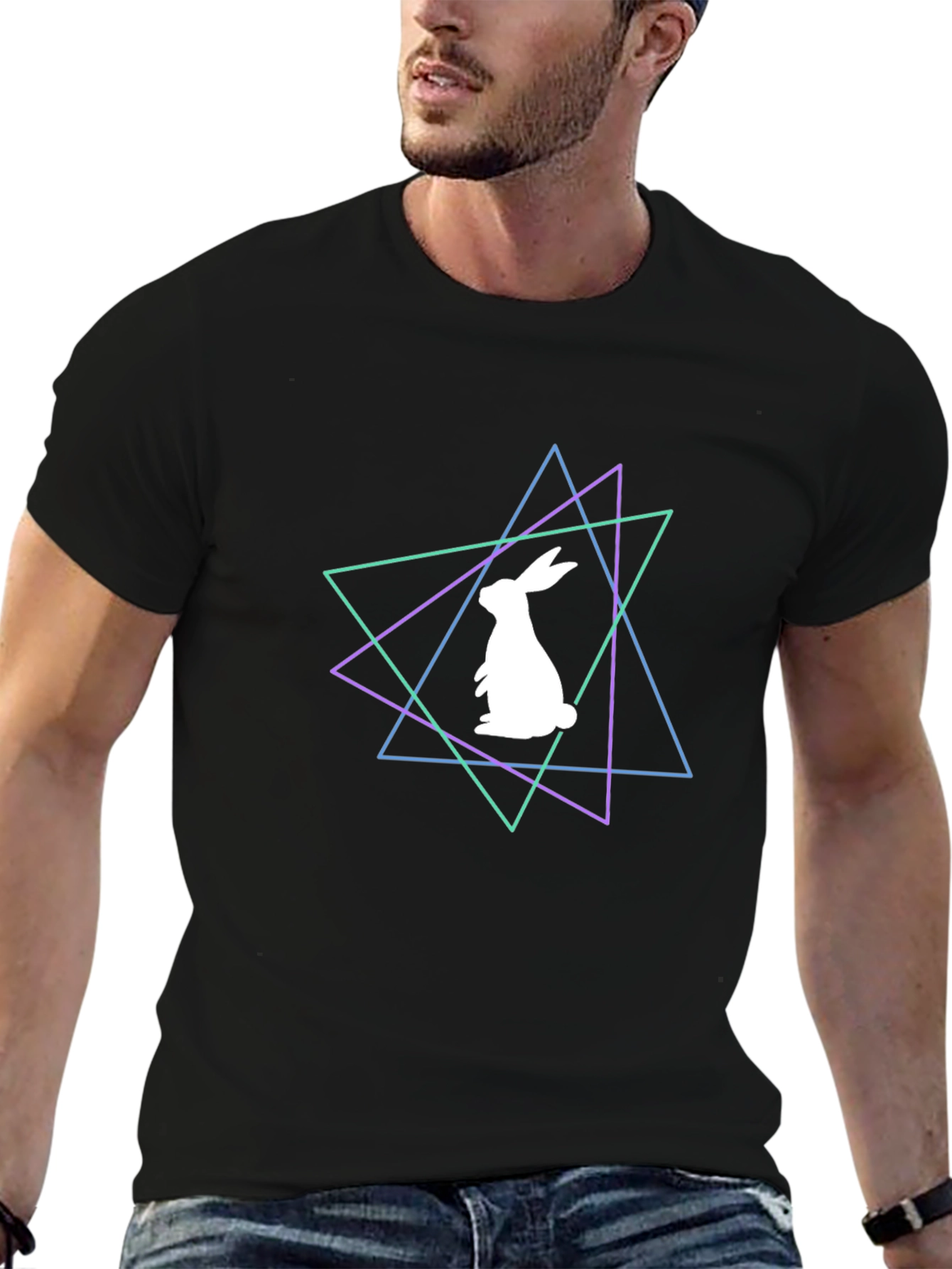 Geometric Rabbit Graphic Tee - Black