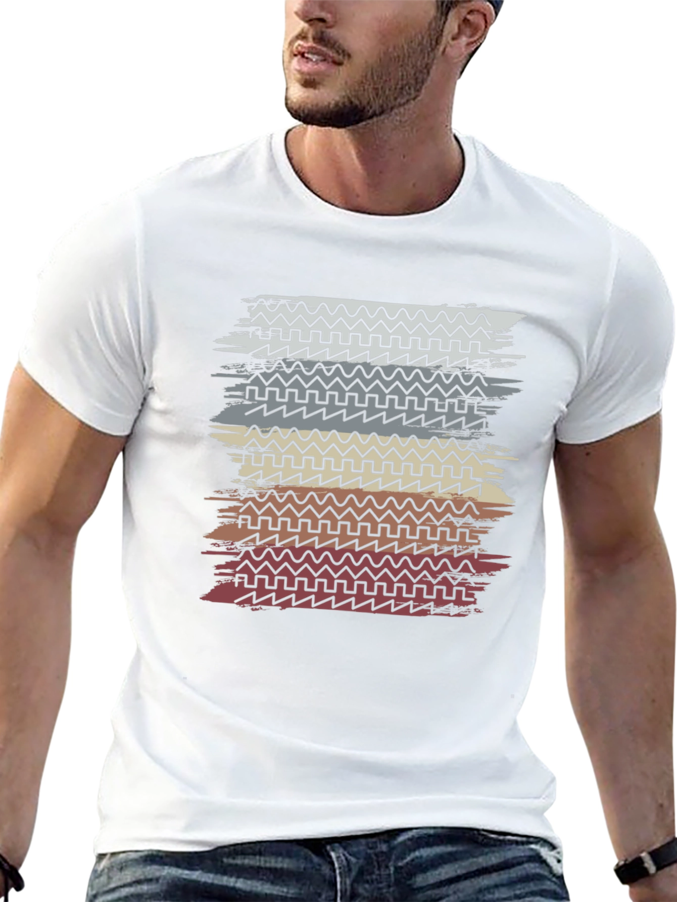 Retro Geometric Striped Graphic Tee