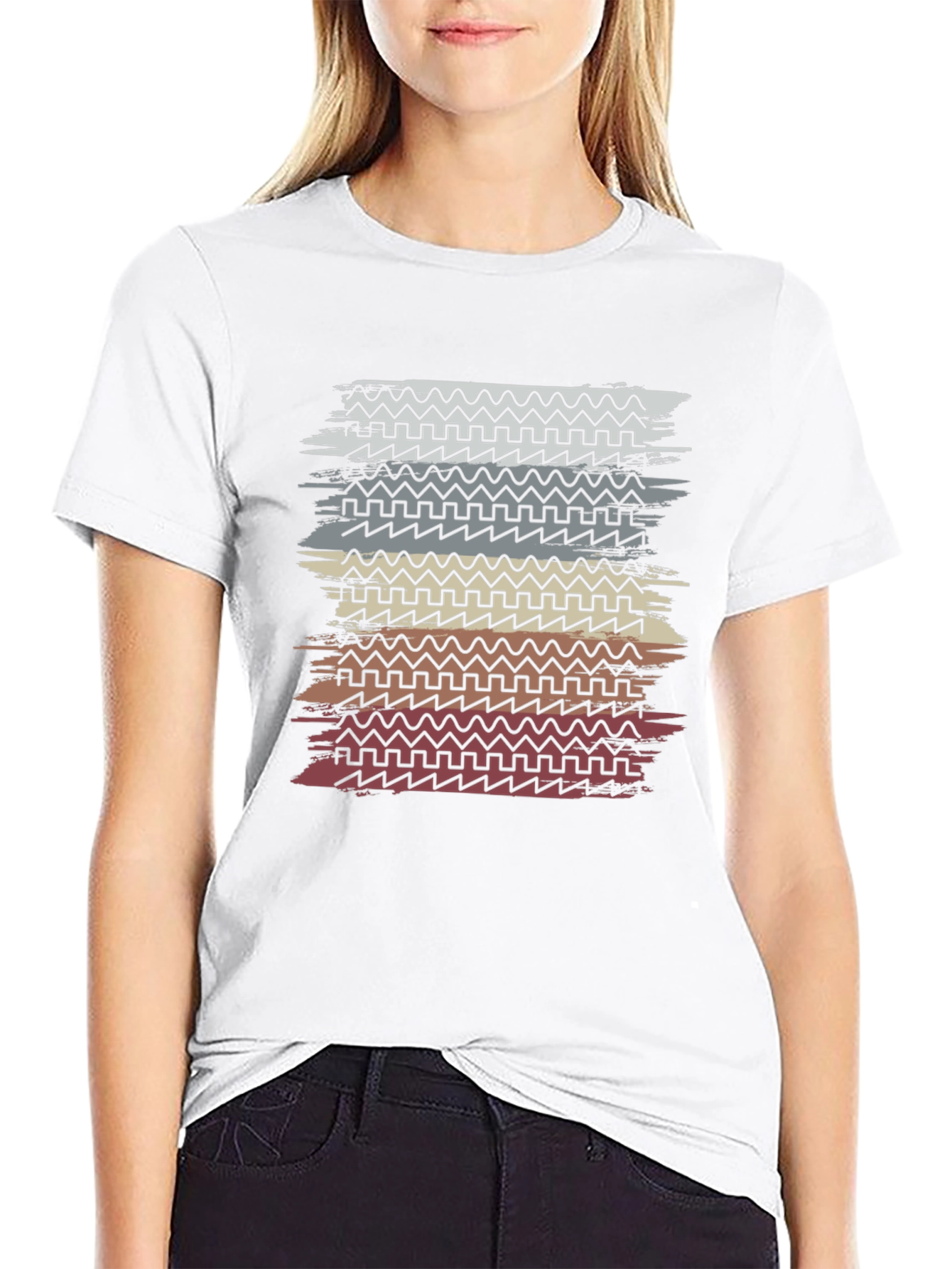 Retro Geometric Striped Graphic Tee