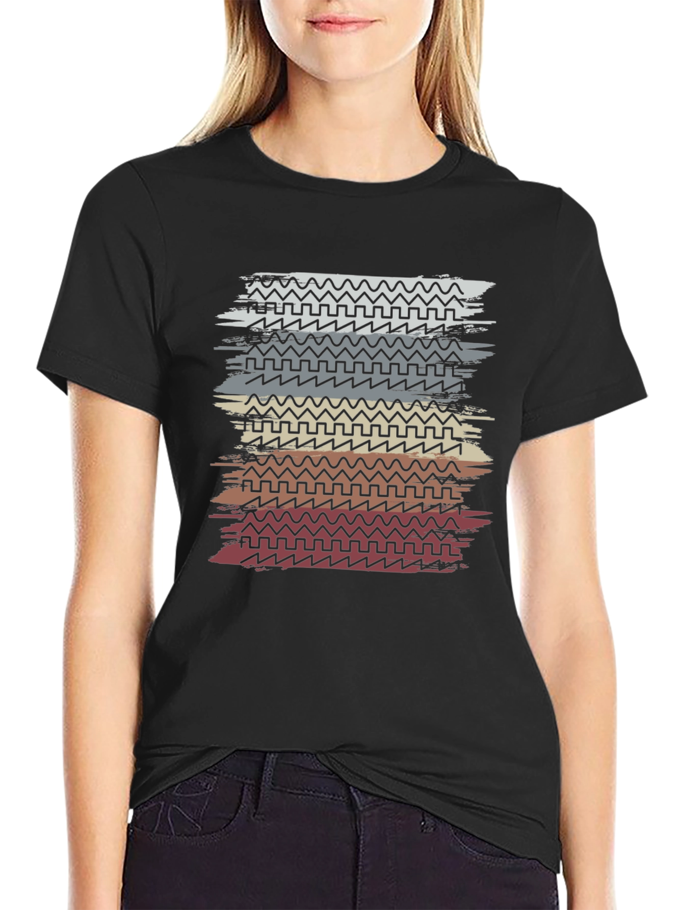 Retro Geometric Striped Graphic Tee