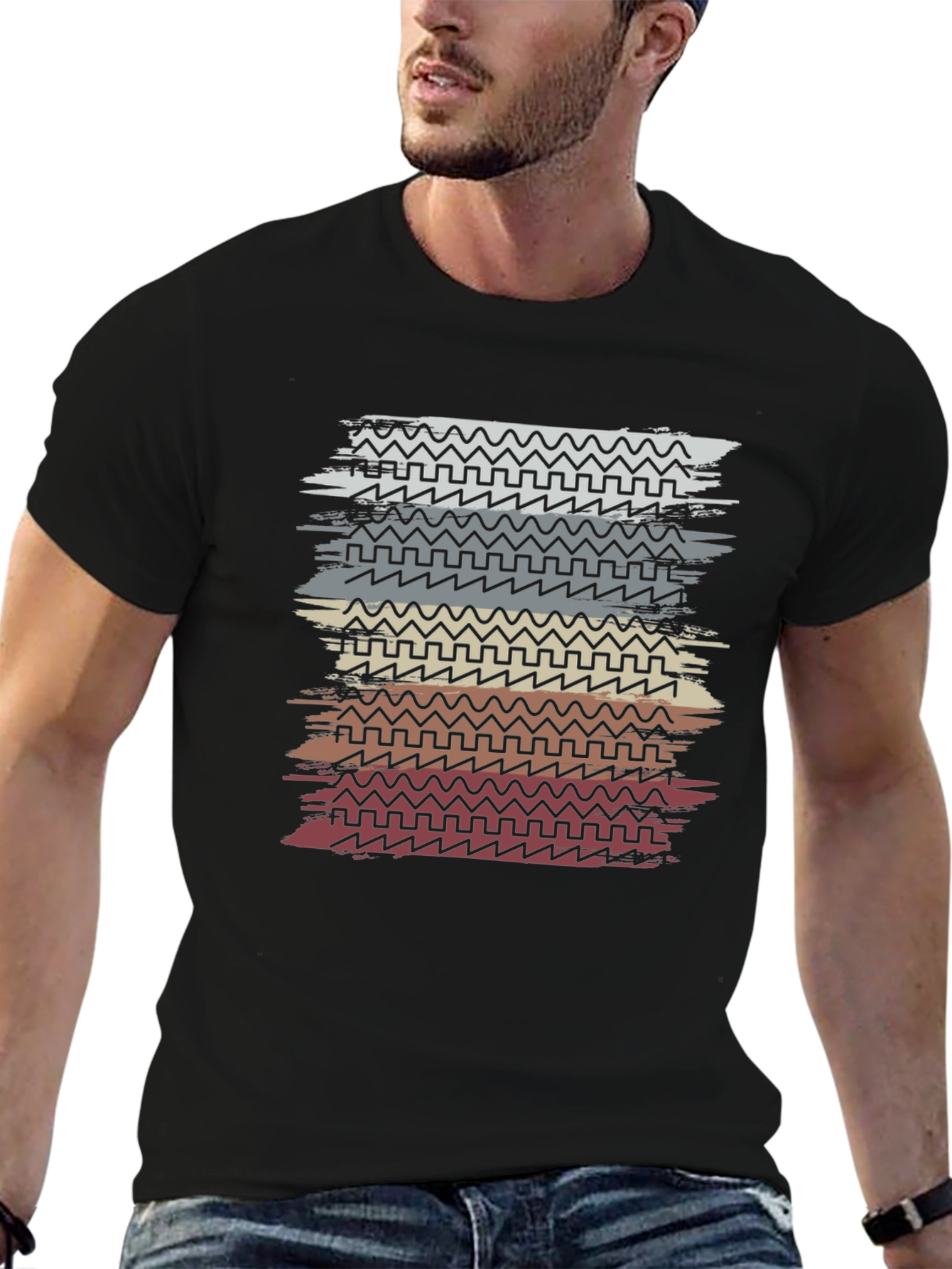 Retro Geometric Striped Graphic Tee