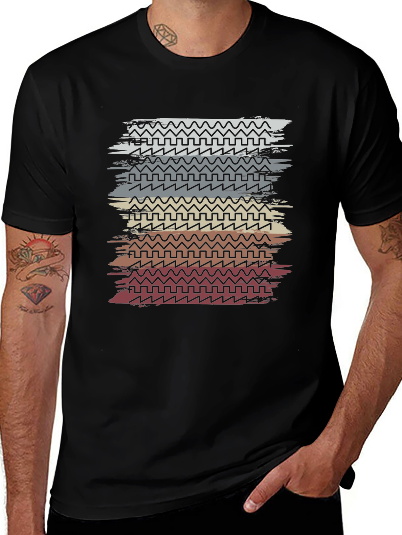 Retro Geometric Striped Graphic Tee