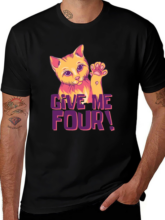 Give Me Four! Cat Graphic Black T-Shirt