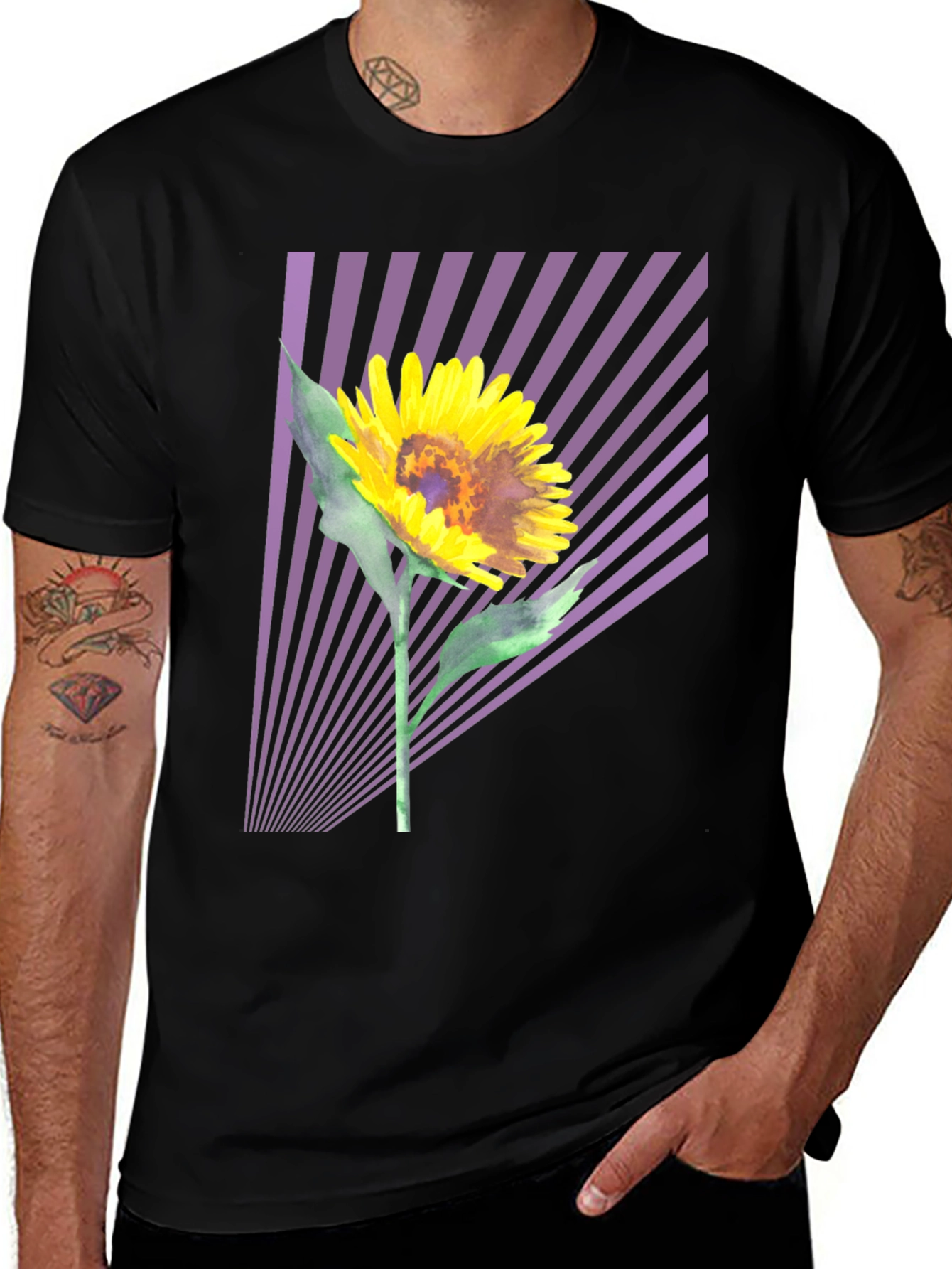 Sunflower Graphic Tee - Stylish Mens Black T-Shirt