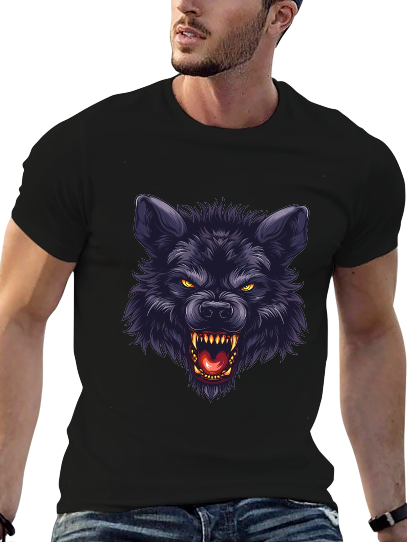 Black Wolf Graphic T-Shirt - Fierce Animal Design
