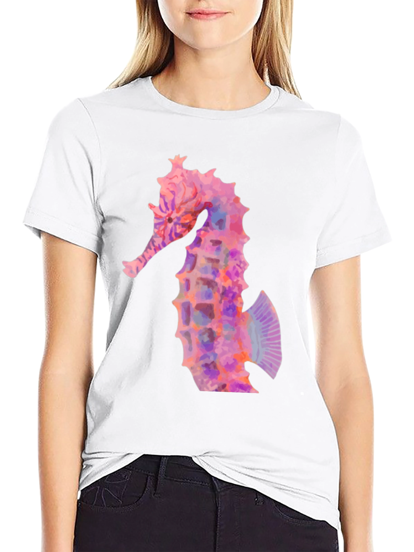 Pink Seahorse Graphic T-Shirt - Coastal Style